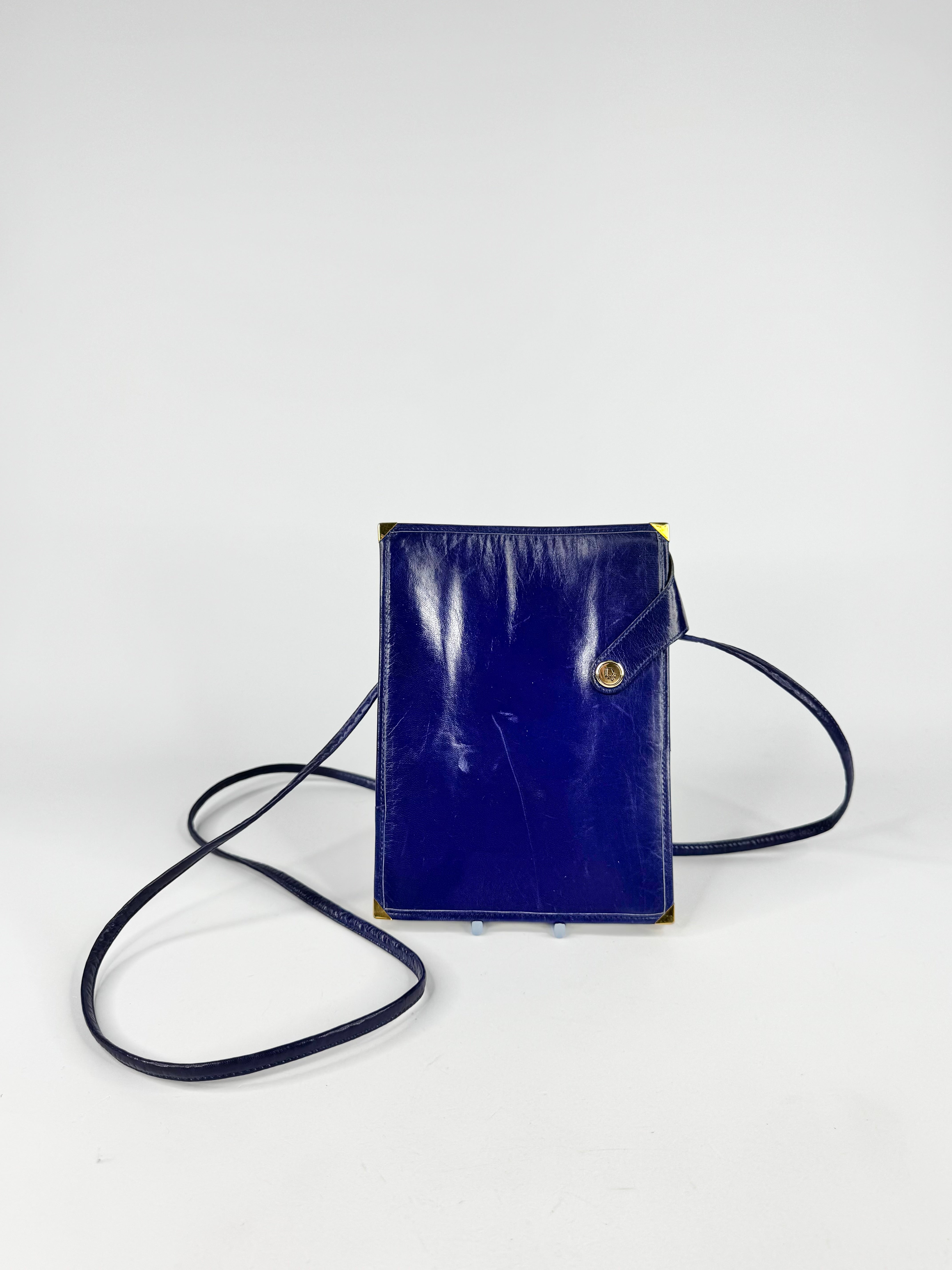 Vintage Christian Dior Blue Leather Cross Body Bag