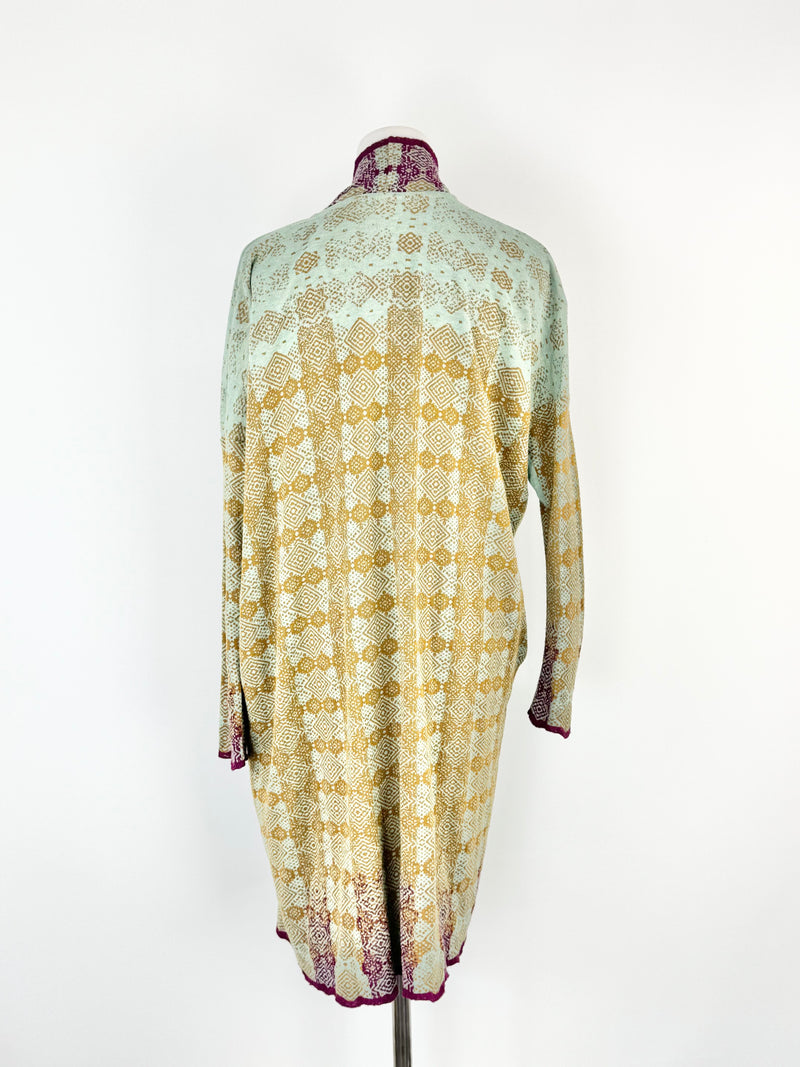 Catherine Andre Deep Gold & Aqua Waterfall Knitwear Cardigan - AU8