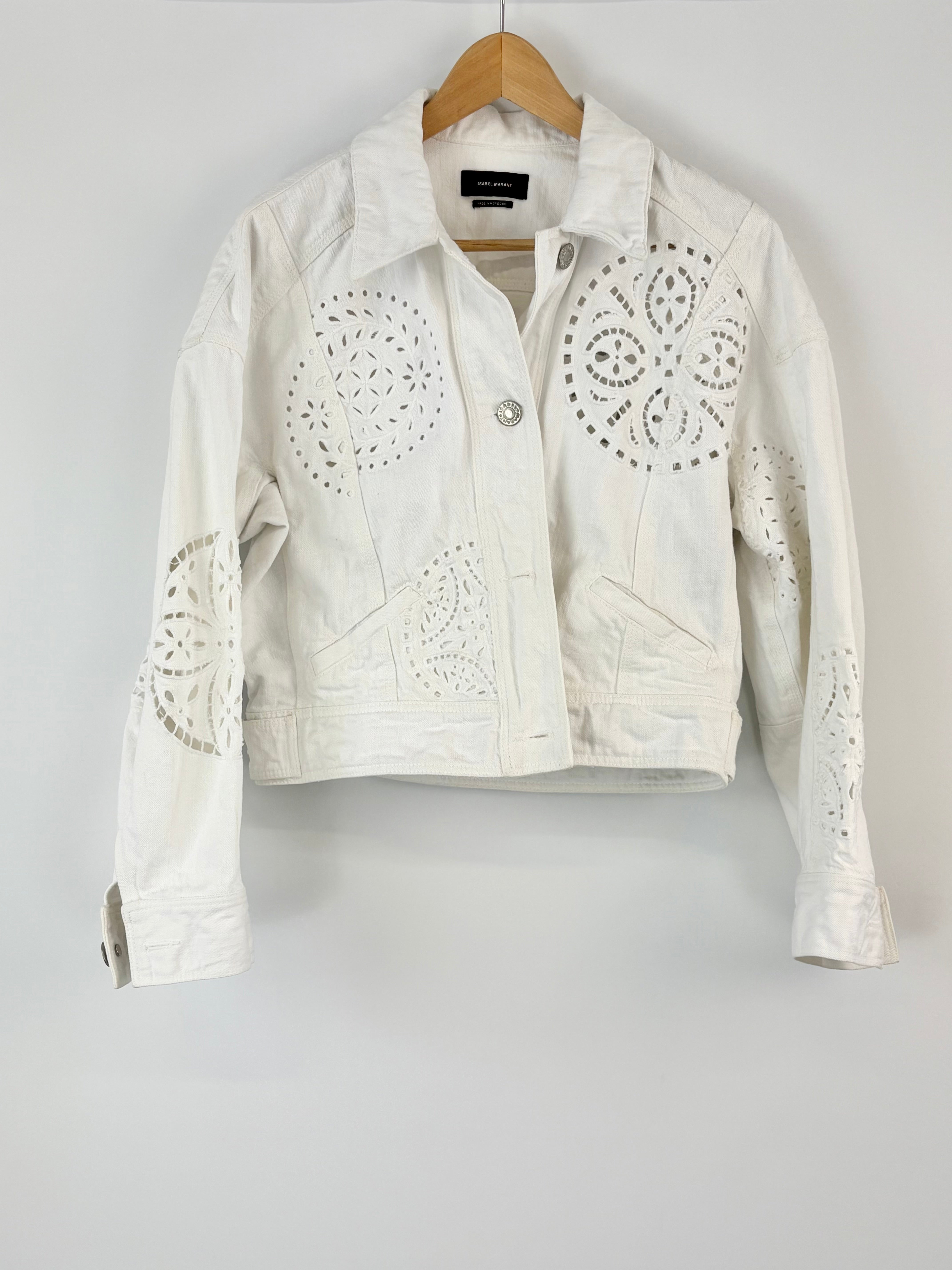 Isabel Marant White 'Rena' Broderie Denim Jacket - AU12