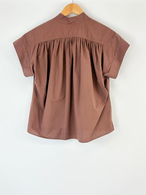Oroton Chocolate Brown Boxy-Fit Blouse - AU6