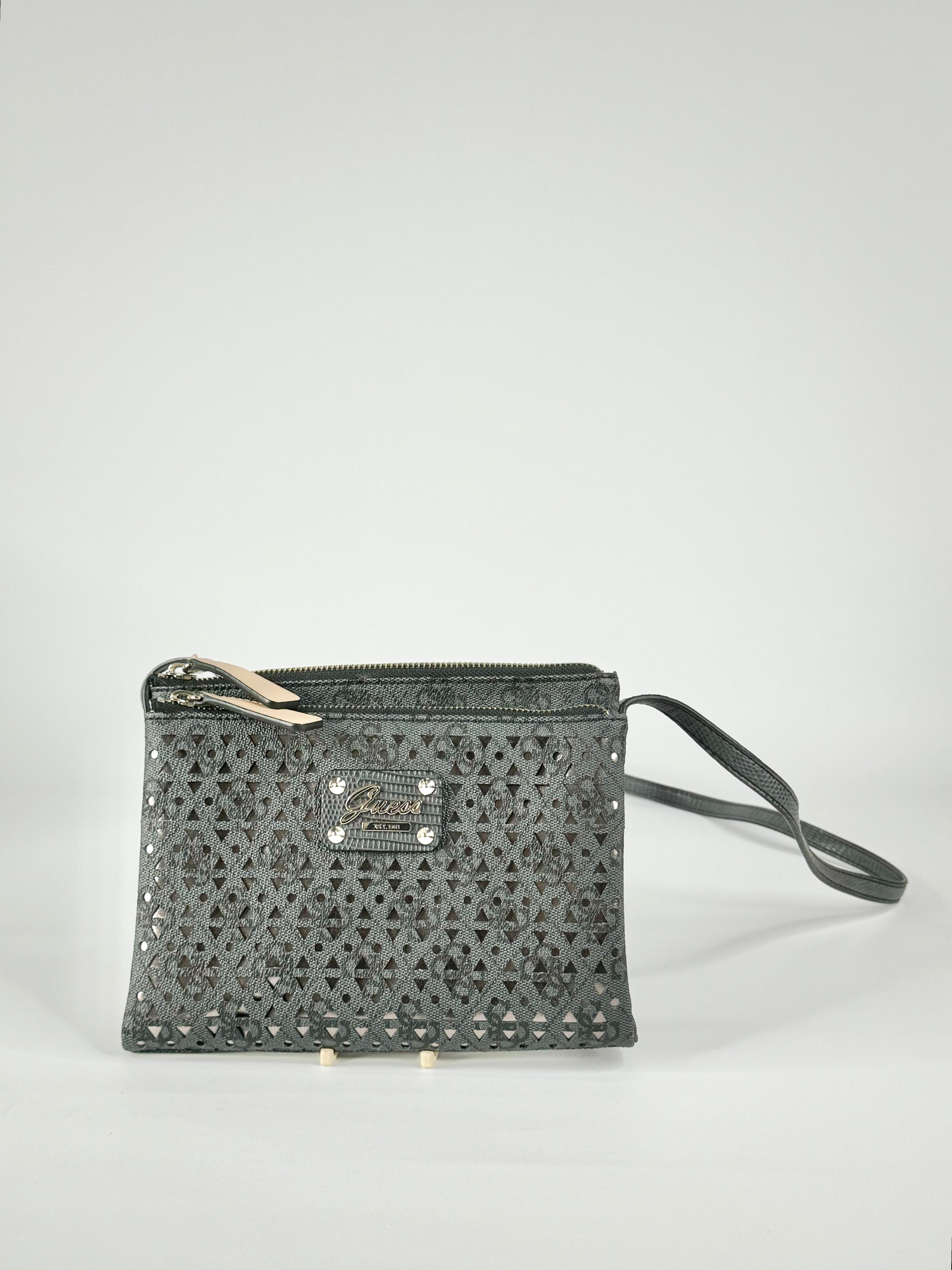 Guess Lazer Cut Grey & Silver Cross Body Bag
