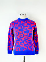 Palace Blue & Pink Vintage Style Wool & Acrylic Jumper - AU10