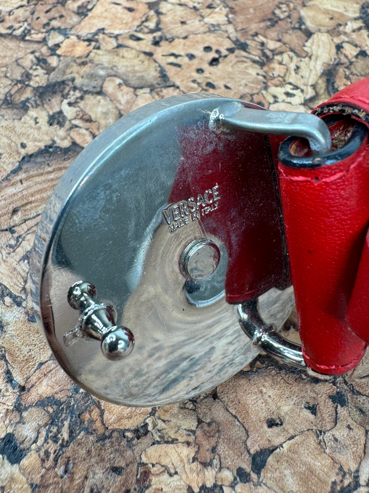 Vintage Versace Medusa & Greek Key Cherry Red Leather Belt