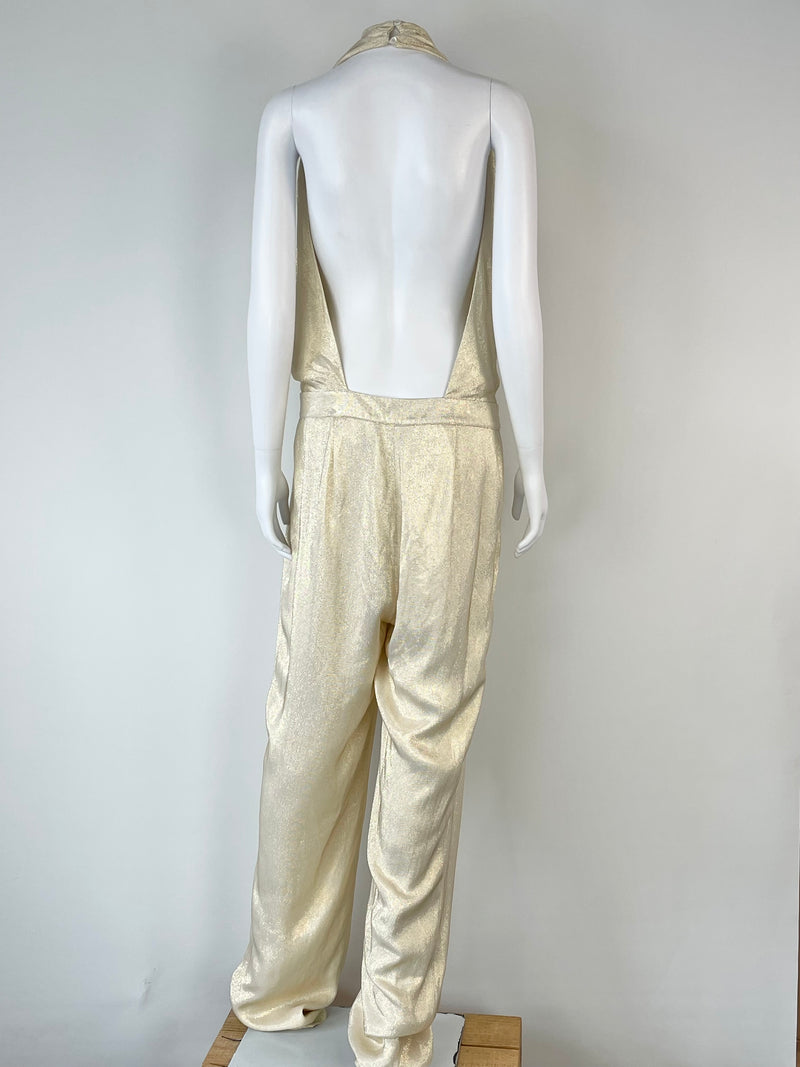 Reiss Gold Jody-Metallic Halter Jumpsuit - AU12