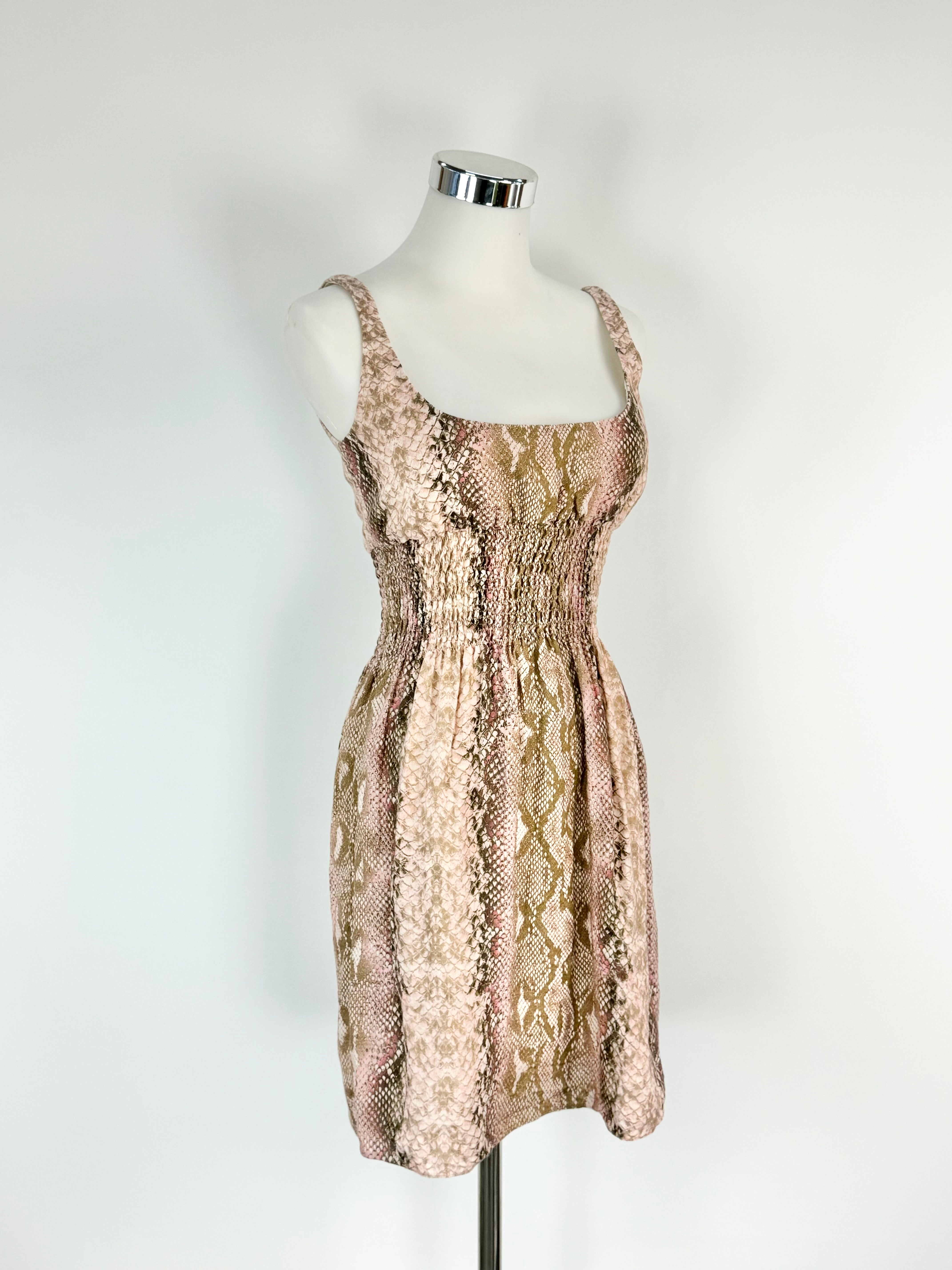 Emilia Wickstead Dusty Pink Linen Snakeskin Pattern Midi Dress - AU8