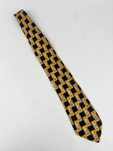 Ermenegildo Zegna Black & Gold Checkered Star Silk Tie