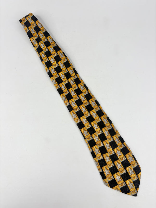 Ermenegildo Zegna Black & Gold Checkered Star Silk Tie