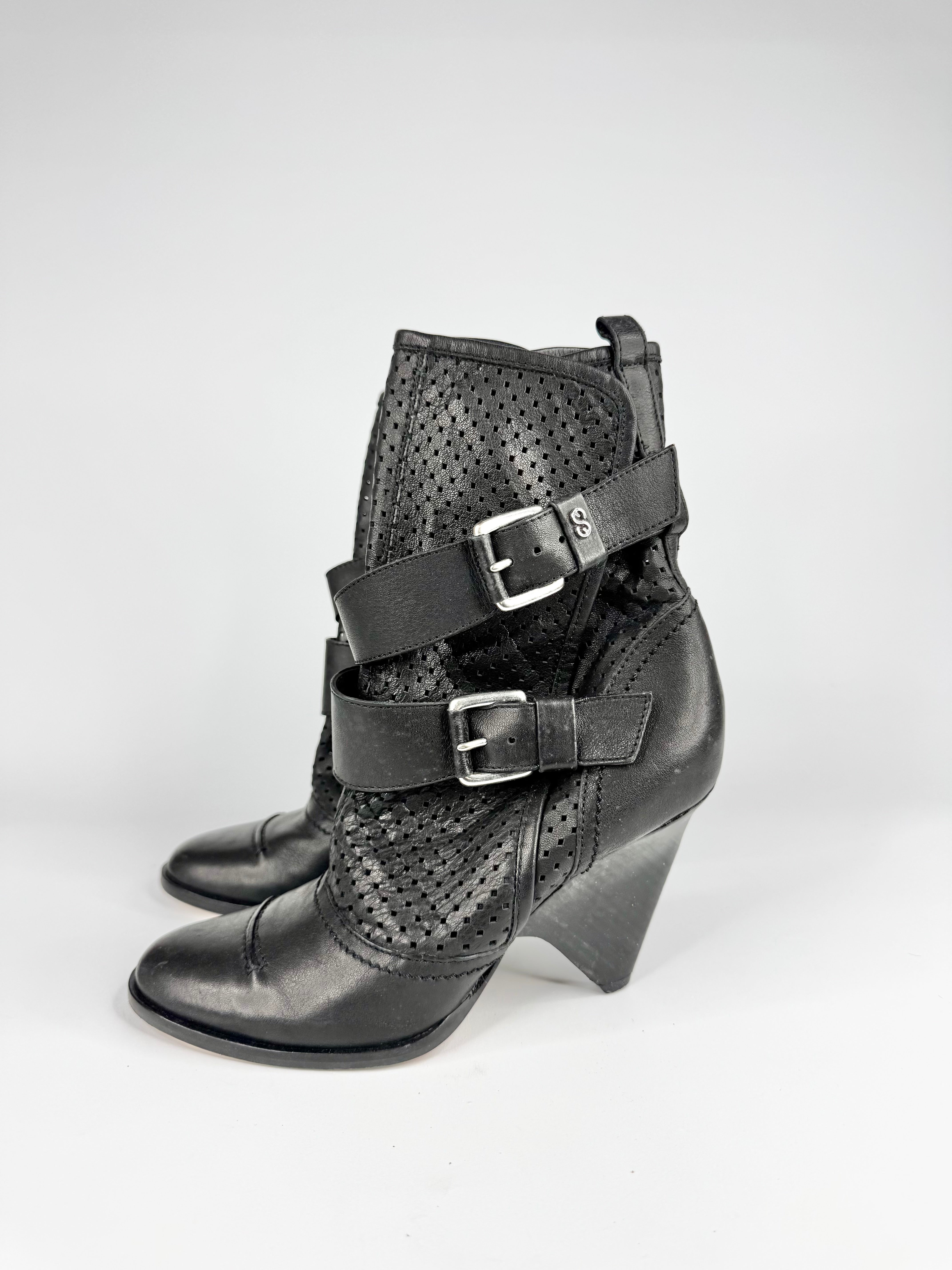 Escada Sport Black Perforated Leather Wedged Boots - EU36