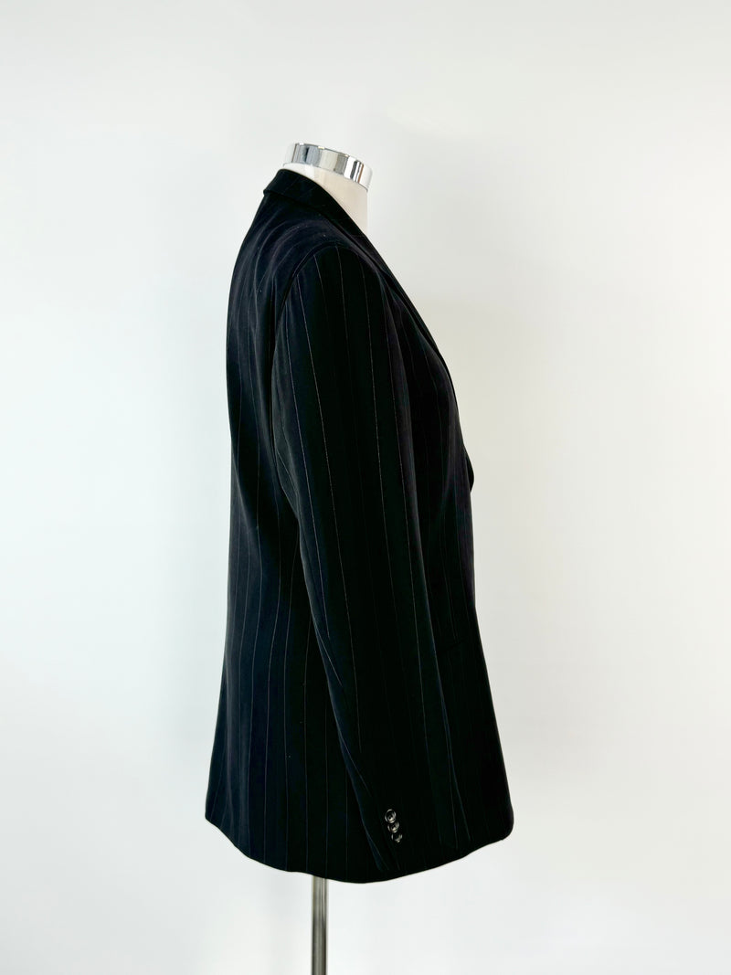 Armani Collezioni Black Pinstriped Blazer - 52