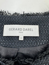 Gerard Darel Black Woven Raw Fringed Blazer - AU10