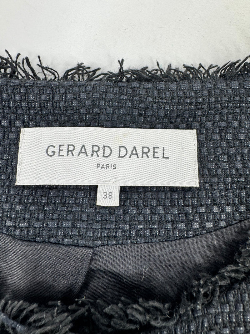 Gerard Darel Black Woven Raw Fringed Blazer - AU10