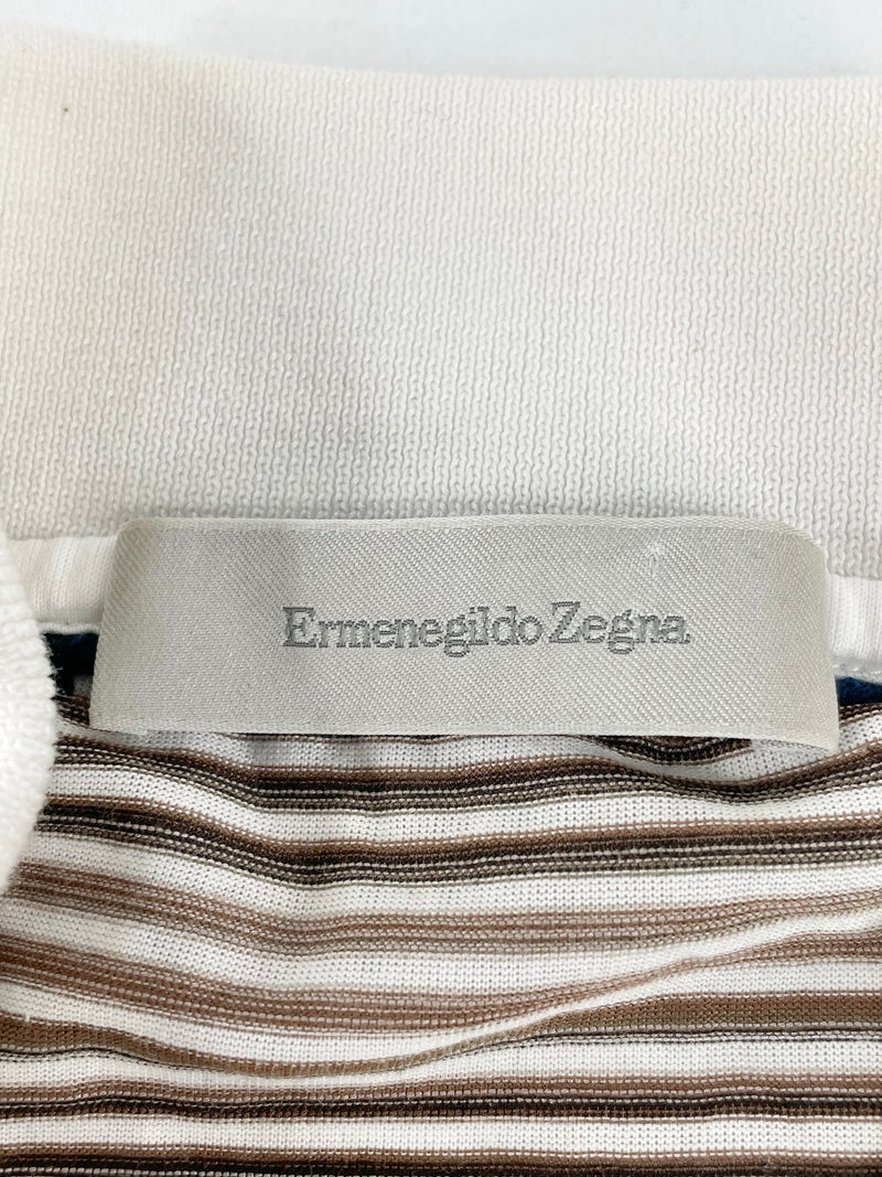 Ermenegildo Zegna Beige Striped Zip-Up Polo - M