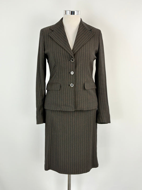 Max Mara Dark Brown Striped Blazer & Skirt Set - AU14