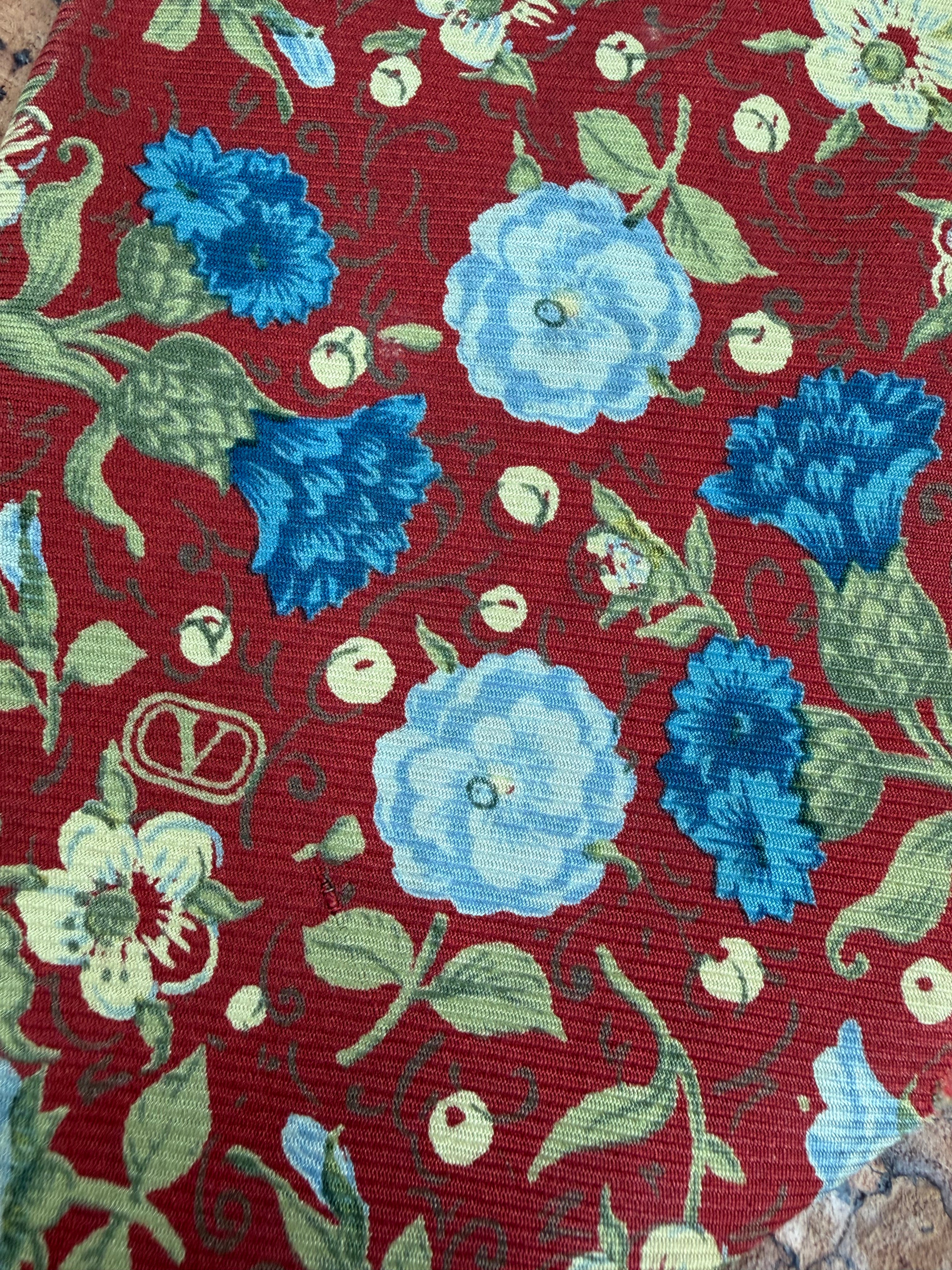 Valentino Red & Blue Carnation Patterned Silk Tie
