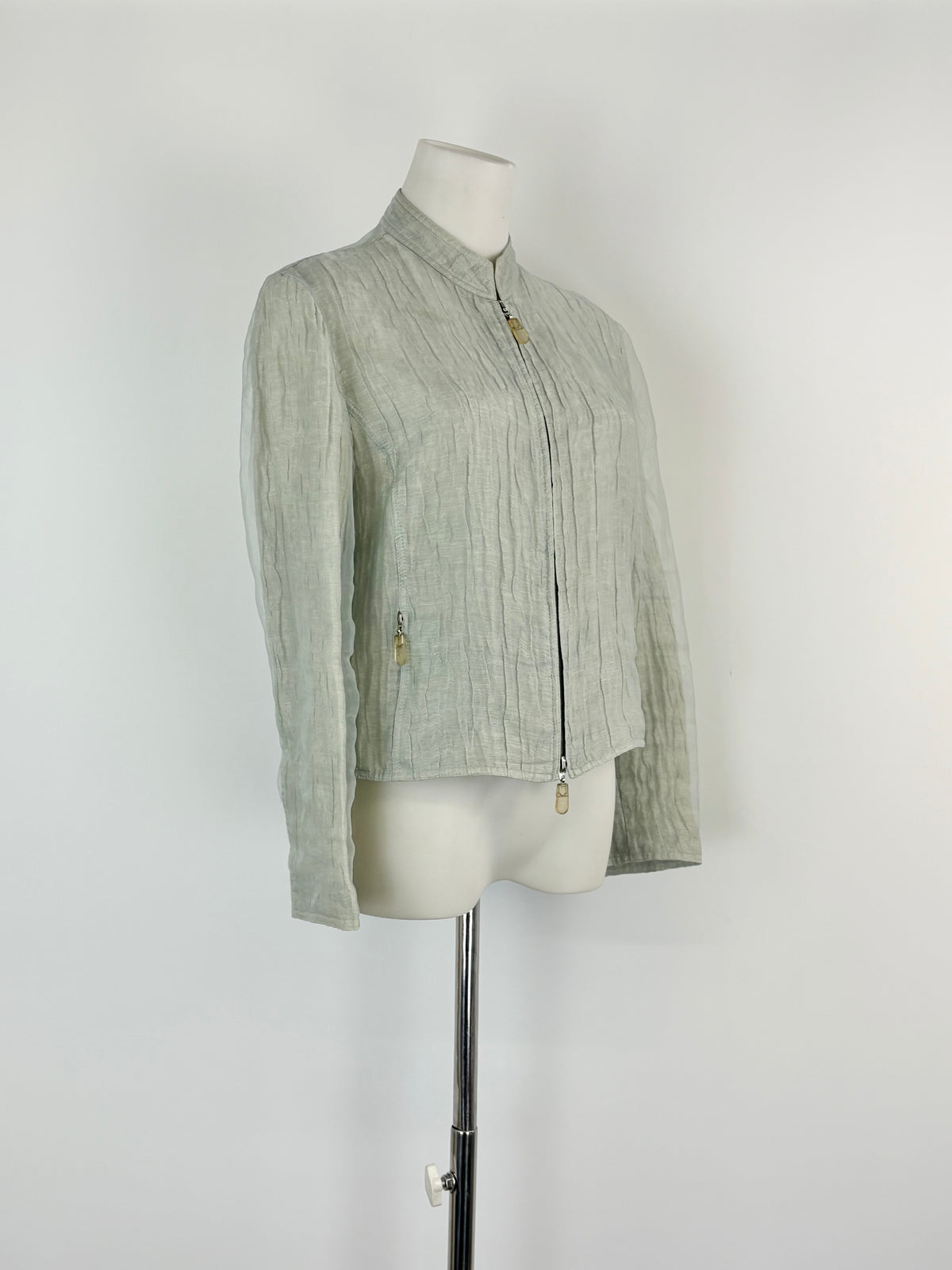 Vintage 90s Giorgio Armani Mint-Green Linen & Silk Blend Jacket - AU10/12