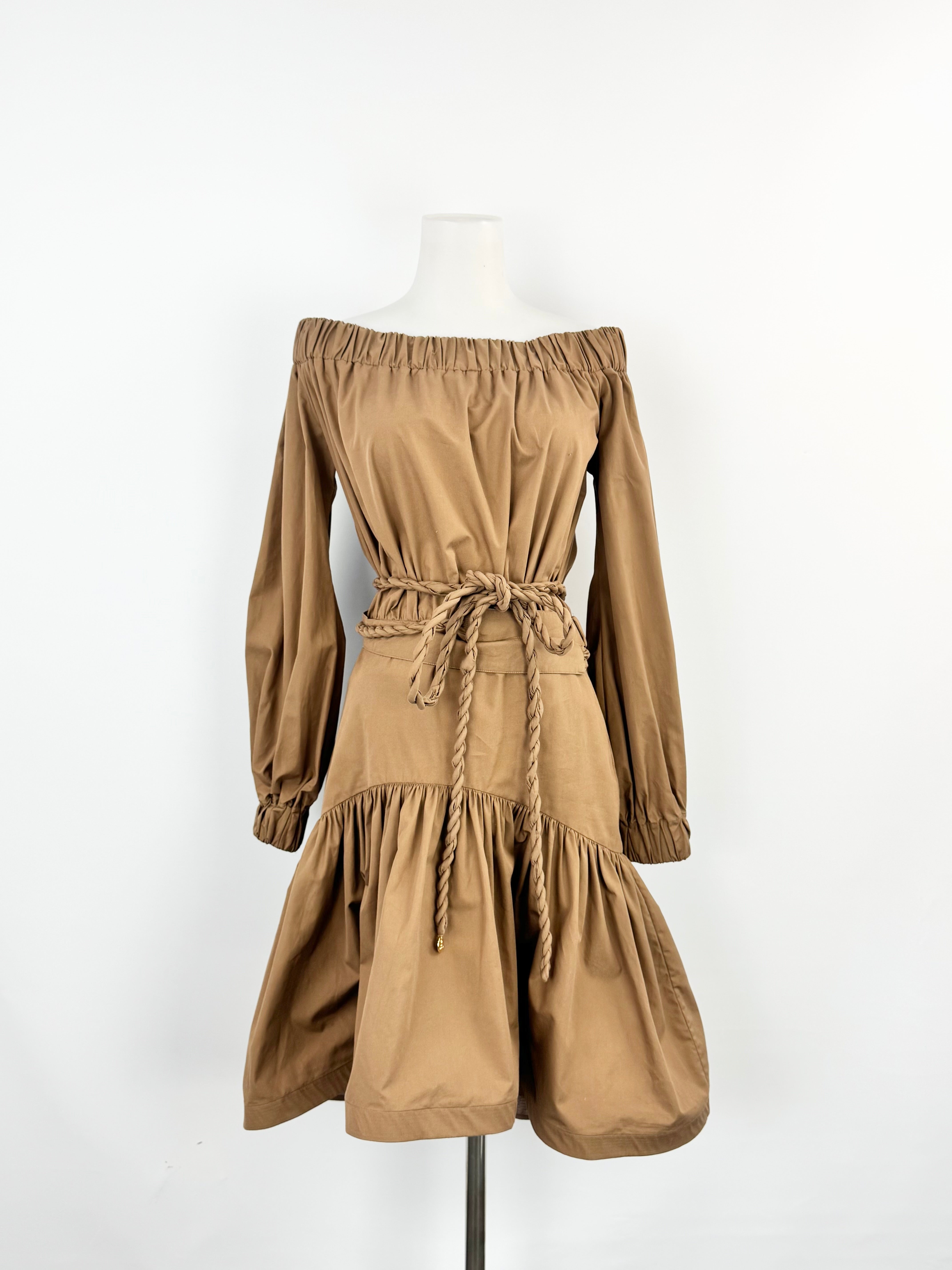 Silvia Tcherassi Milk Chocolate Off Shoulder Dress - AU10/12