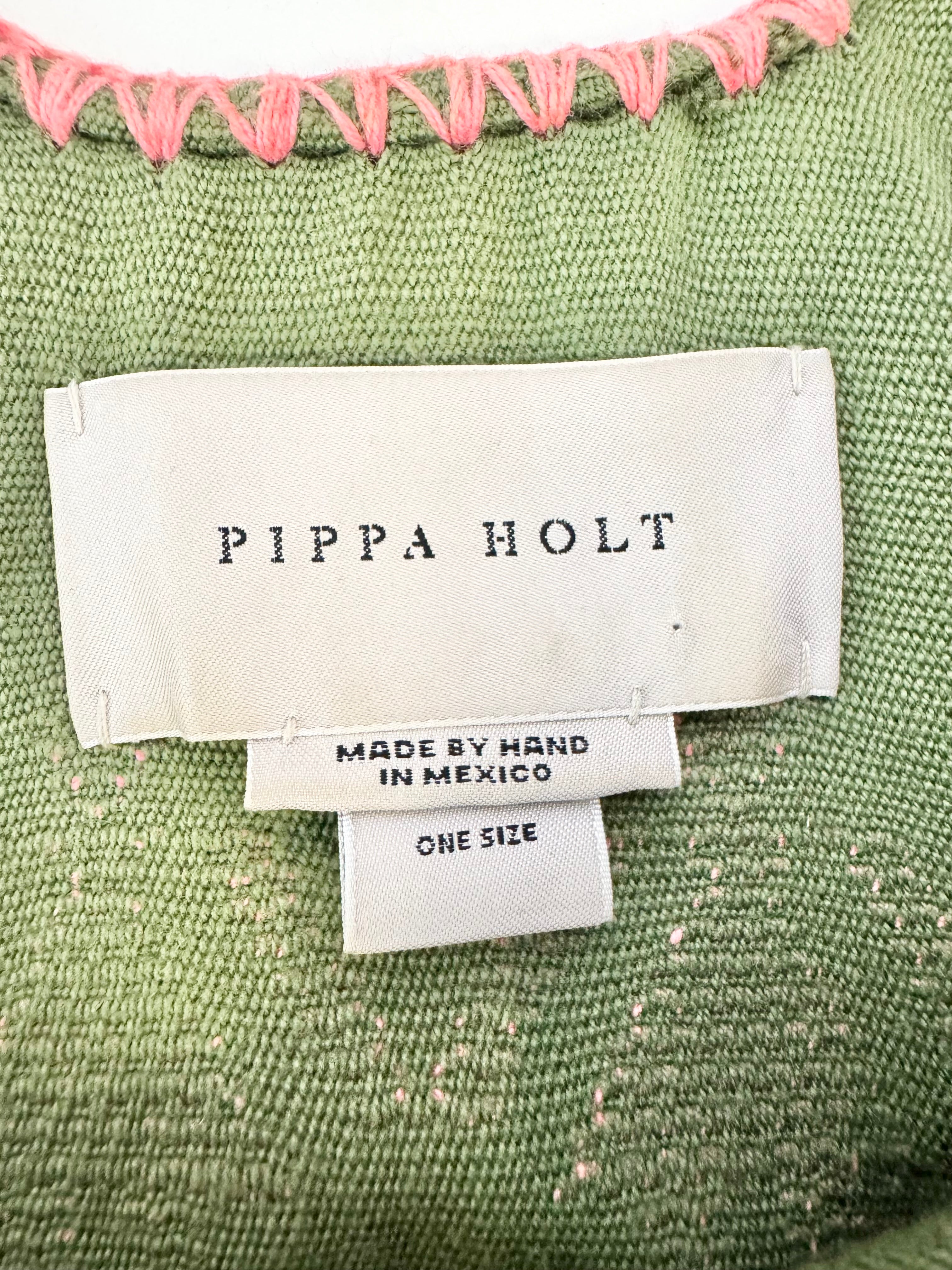 Pippa Holt Green & Pink 'People' Embroidered Kaftan - OSFA