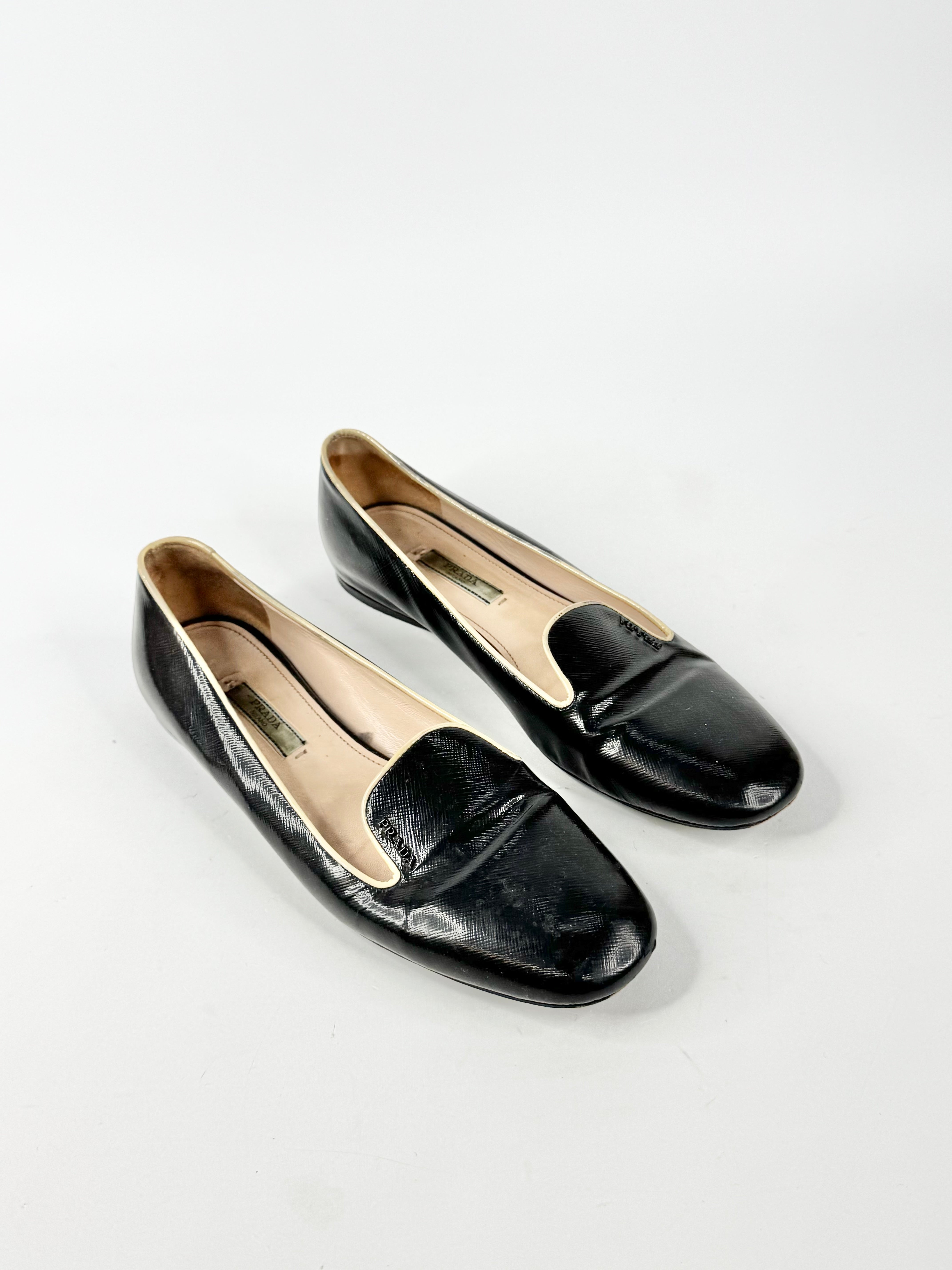 Prada Black & Cream Loafers - EU38.5
