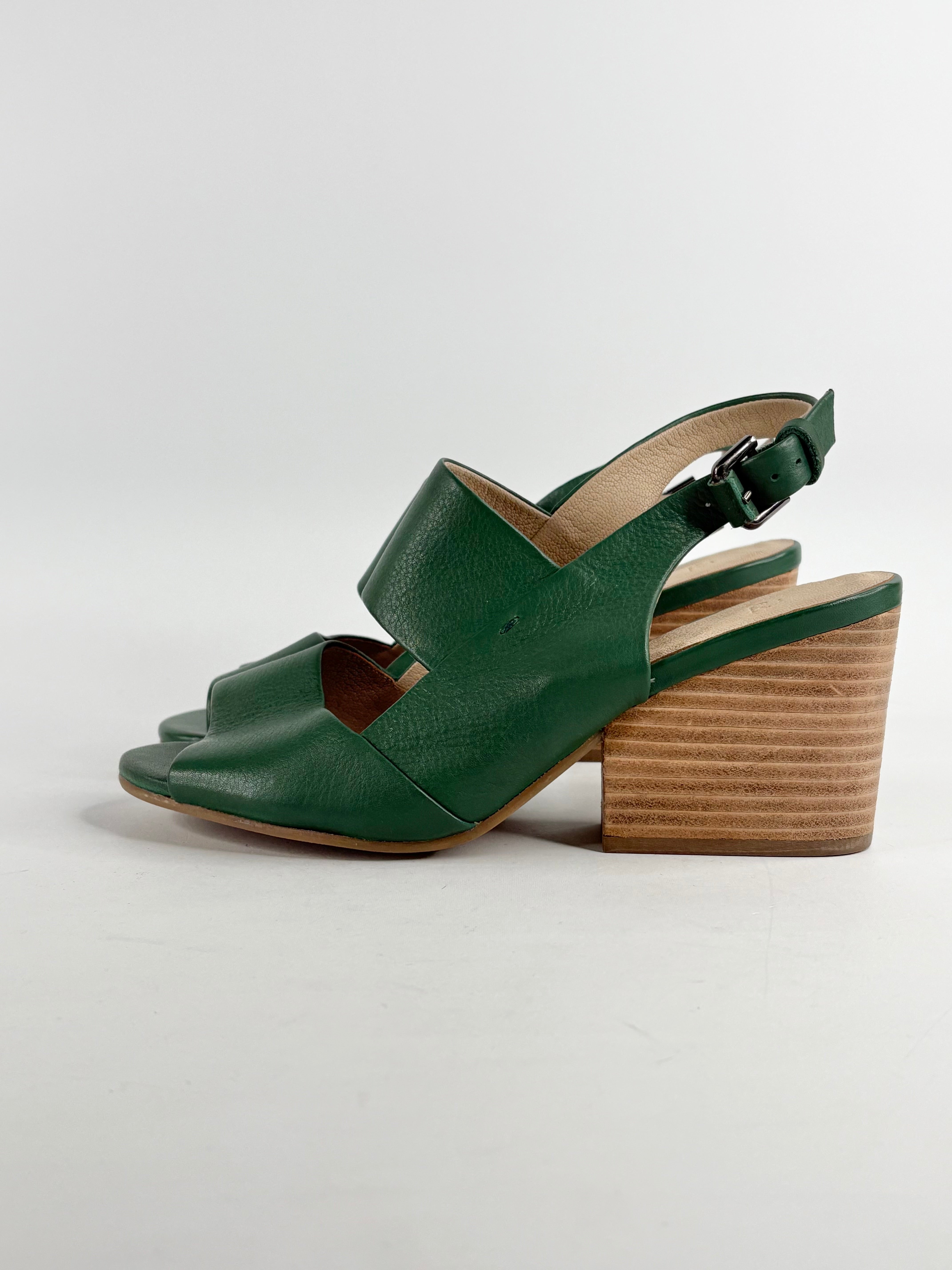 Elk Forest Green Leather Open-Toe Sandals - EU40
