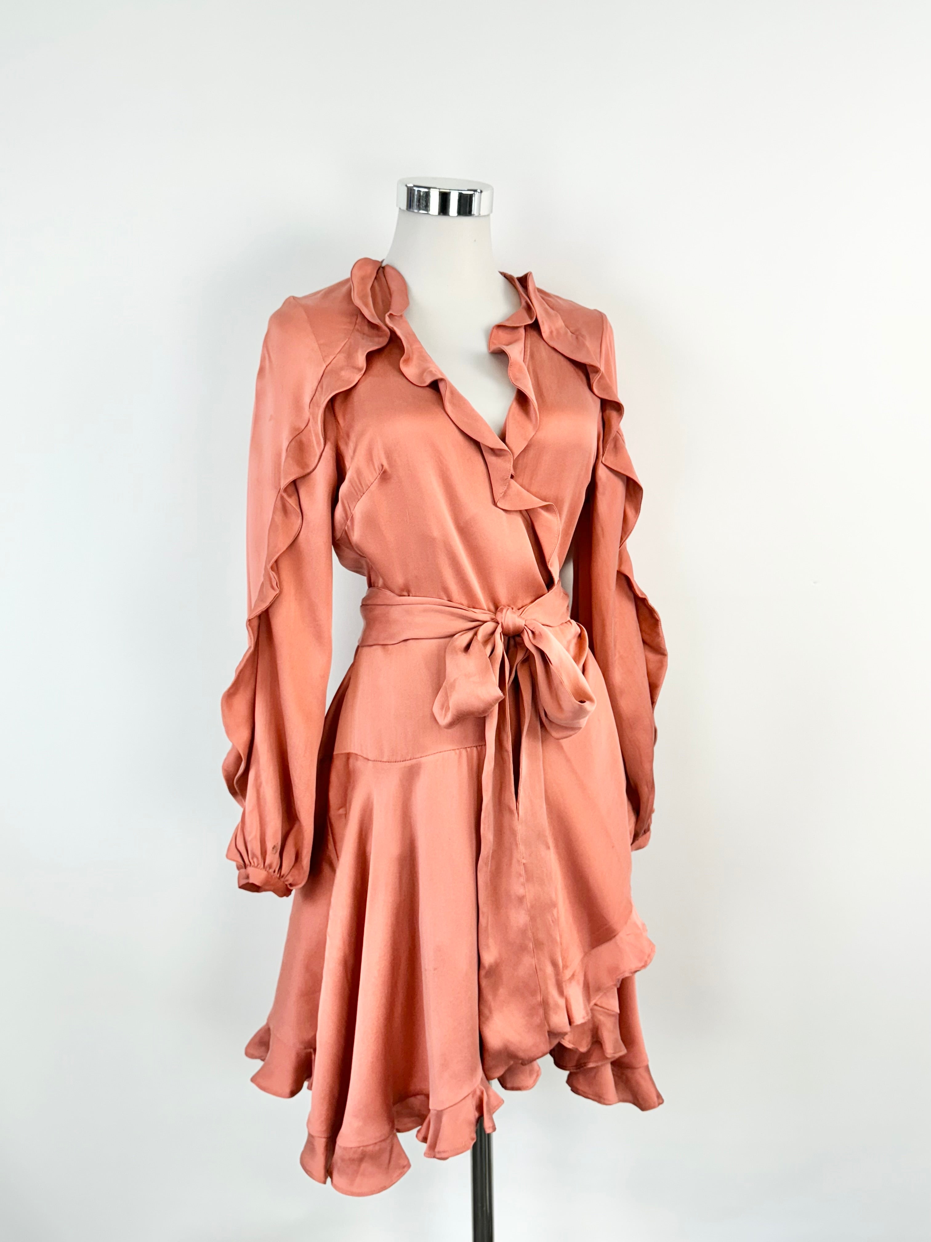 Zimmermann Saffron Silk Wrap Mini Dress - AU10