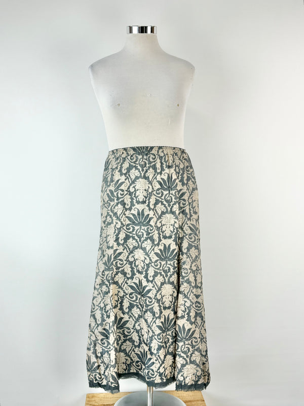 90s Verge Grey & Cream Silk Brocade Skirt - AU14