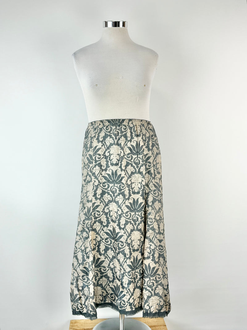 90s Verge Grey & Cream Silk Brocade Skirt - AU14