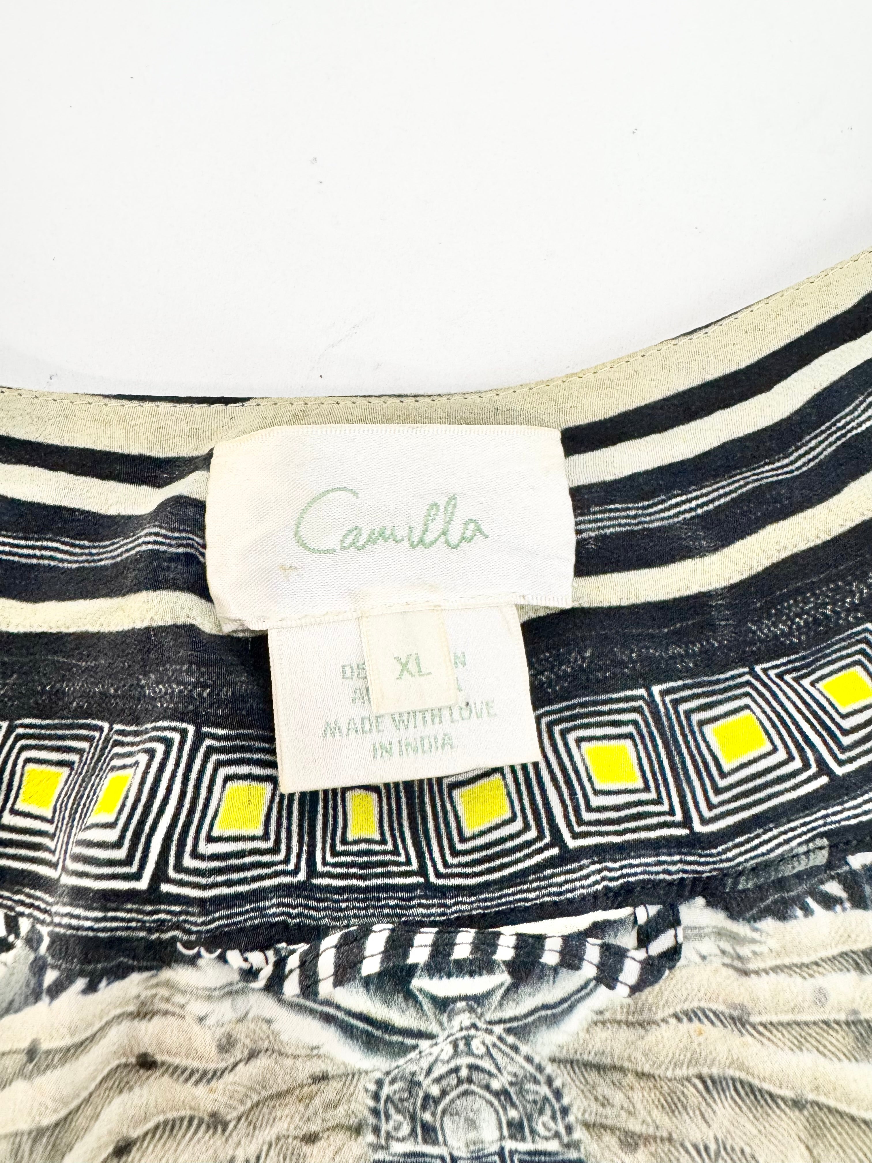 Camilla 'Between the Lines' Black & Cream Silk Kimono - AU12/14/16