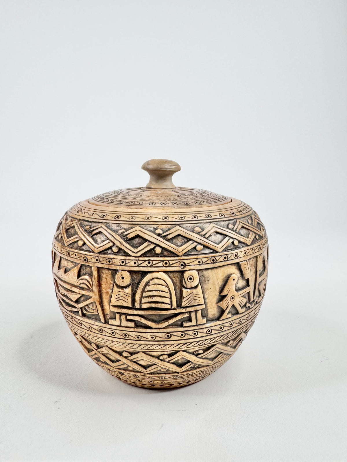 Stone Carved Brown Glazed Covered Box