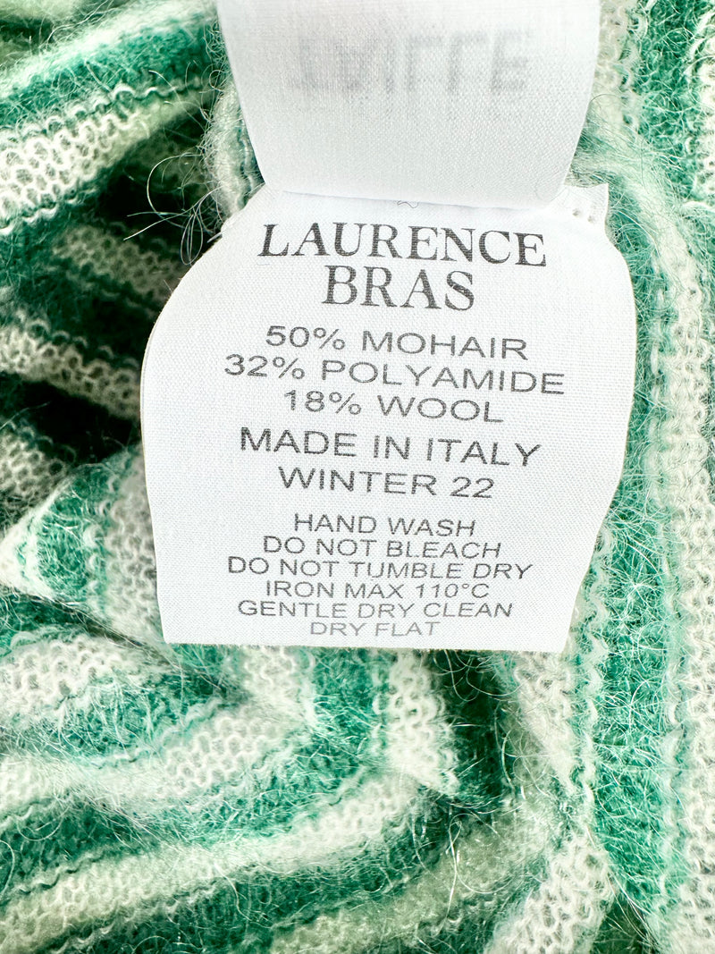 Laurence Bras Spring Green & White Stripe Mohair Blend Skivvy - AU8/10