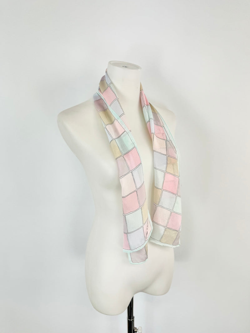 Oscar de la Renta Pastel Pink & Purple Long Silk Scarf