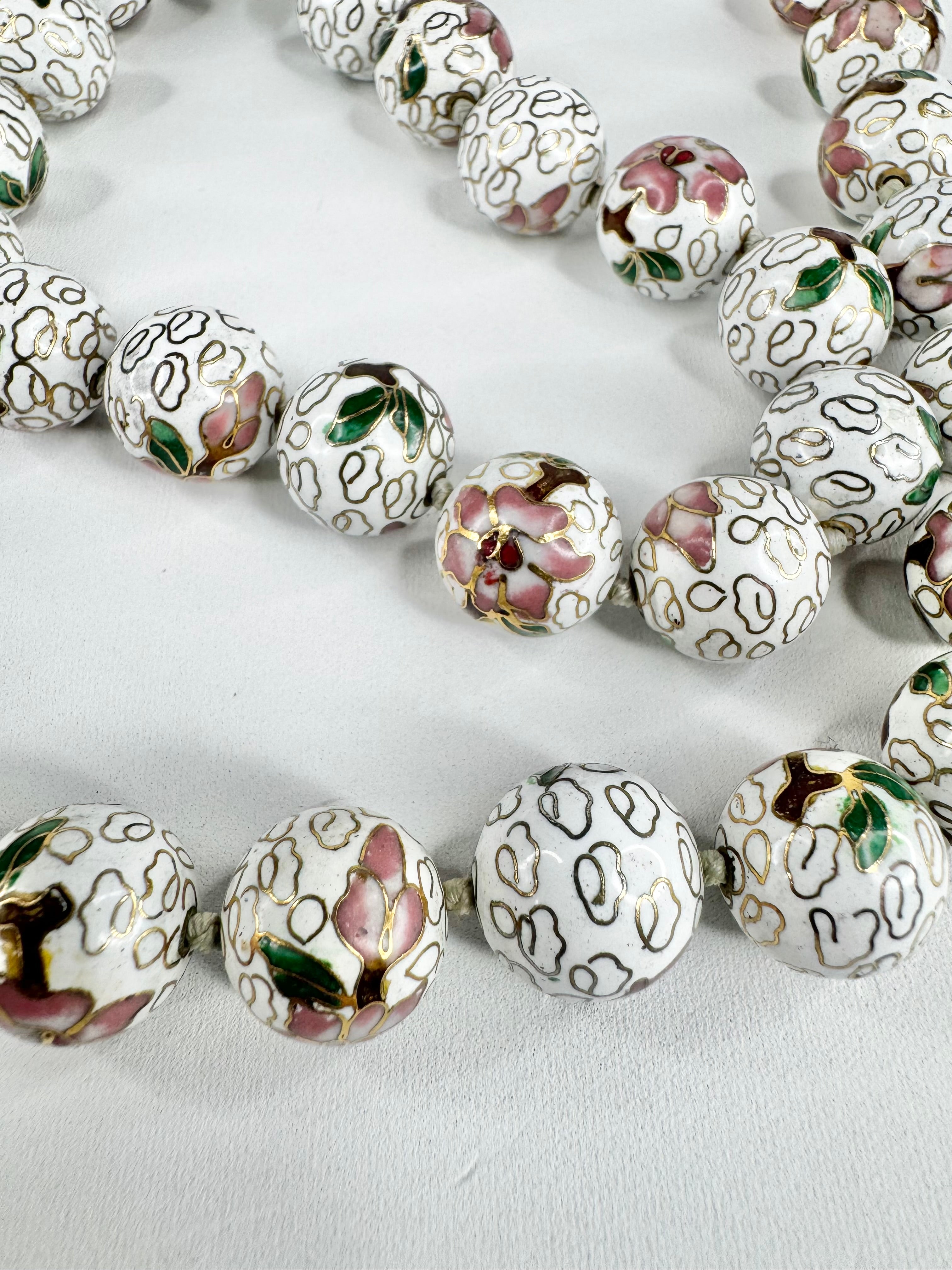 Vintage Cloisonné Floral Enamel Beaded Necklace