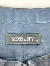 Moss & Spy Navy Blue Velvet Contrast & Geometric Pattern Midi Dress - AU10