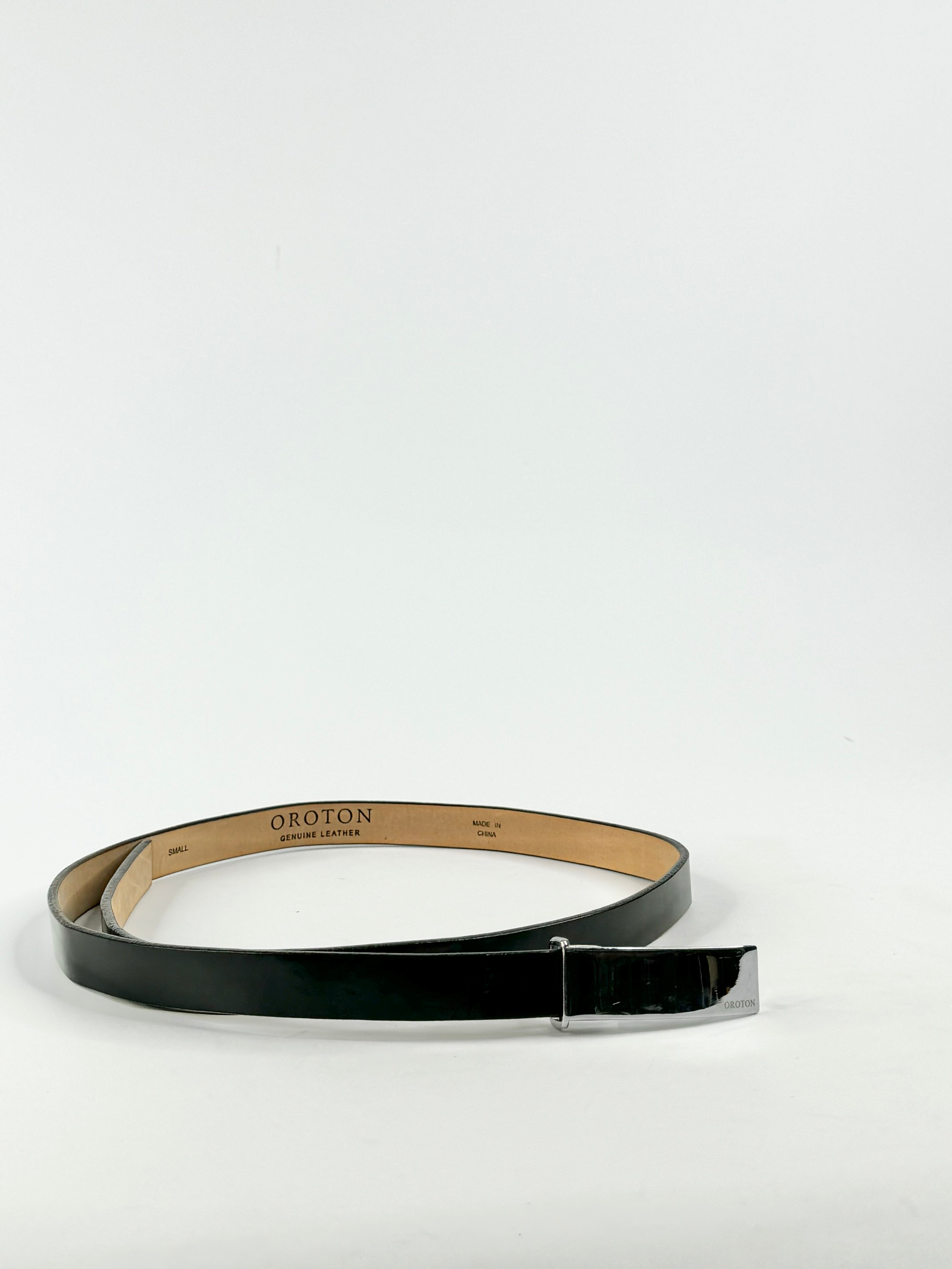 Oroton Slim Black Patent Leather Belt