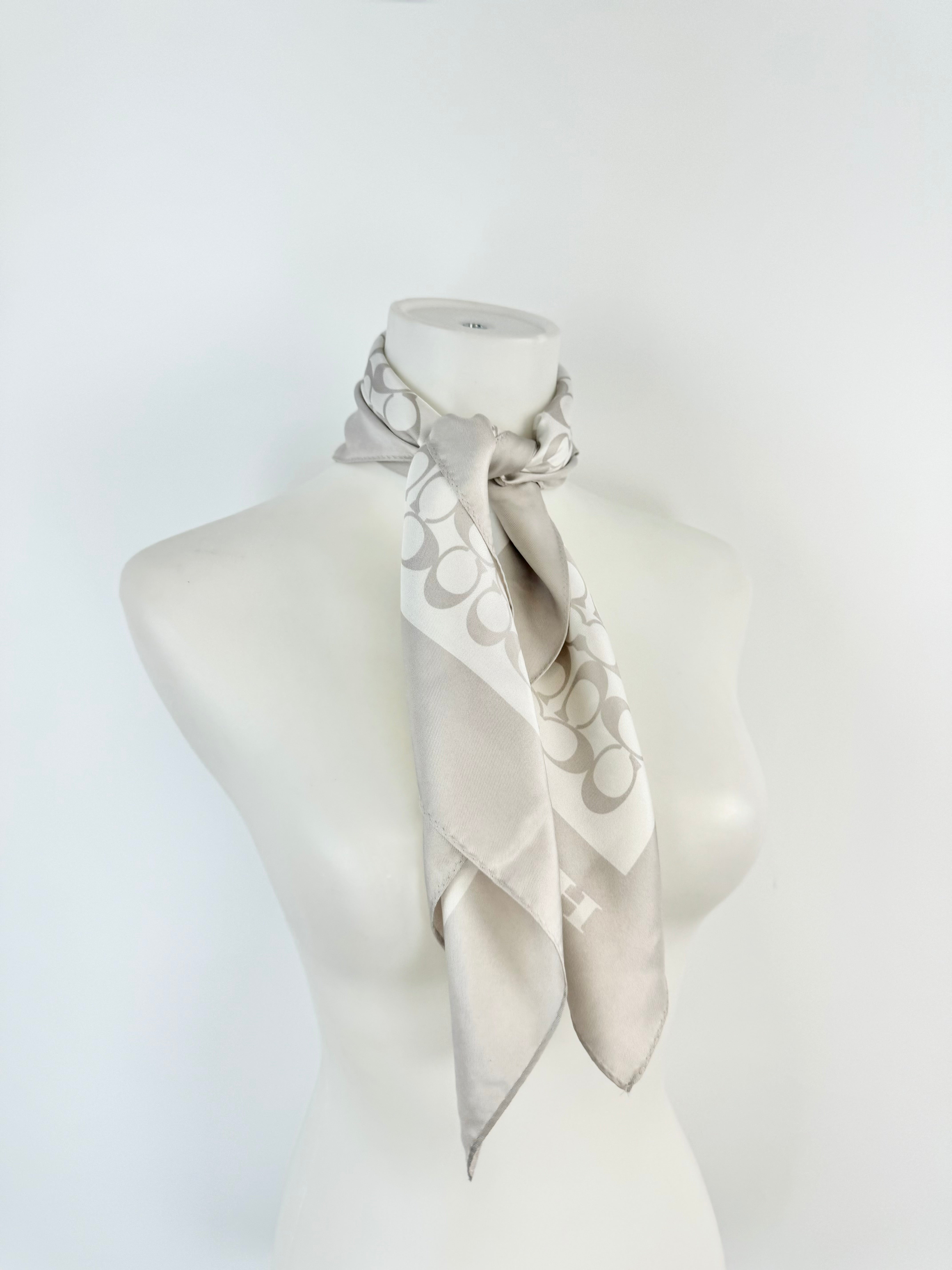 Coach Pearlescent Grey Silk Logo Scarf