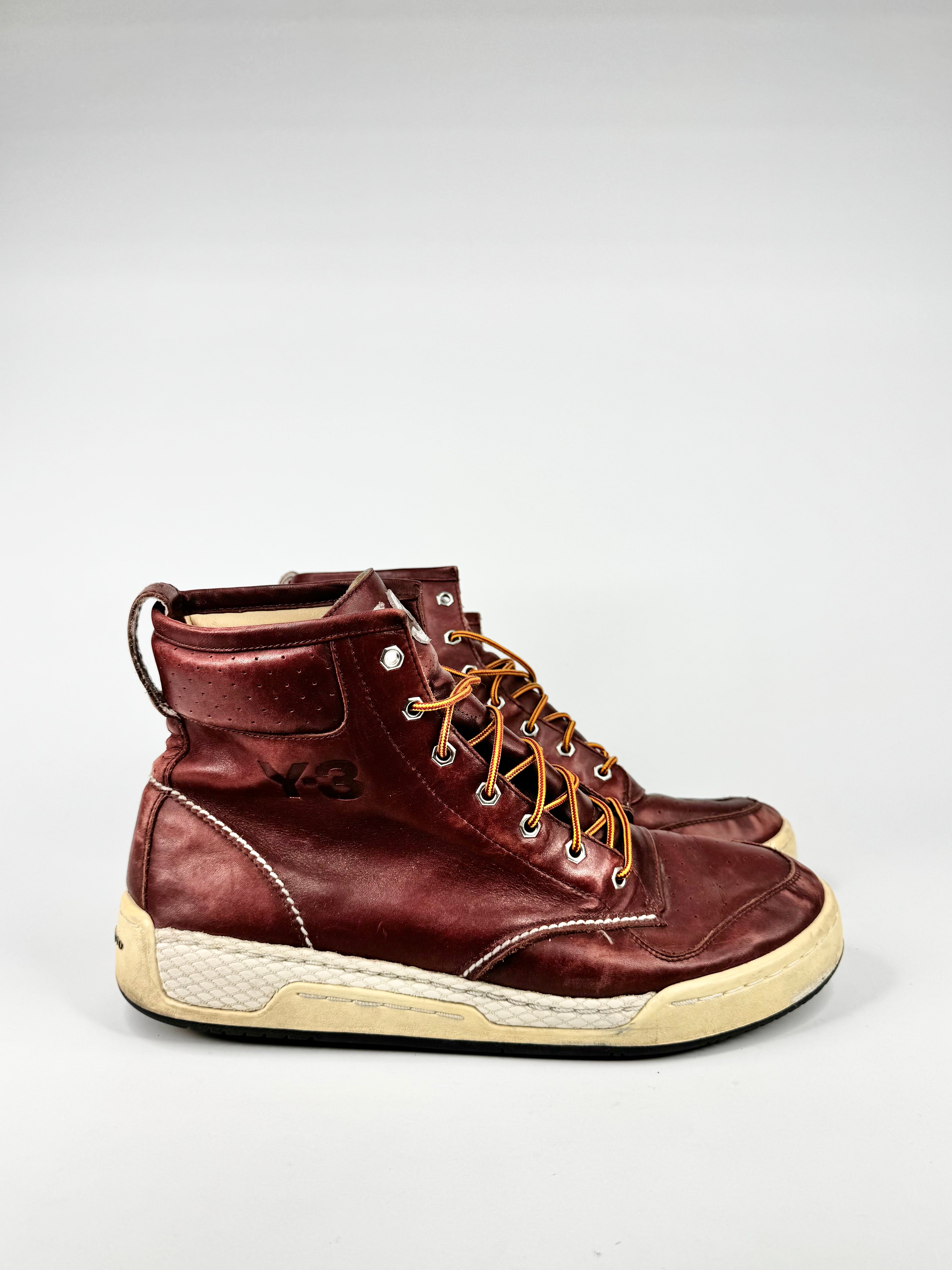 Adidas Y-3 Oxblood Red 'Hayworth' High Top Leather Sneakers - EU45.5