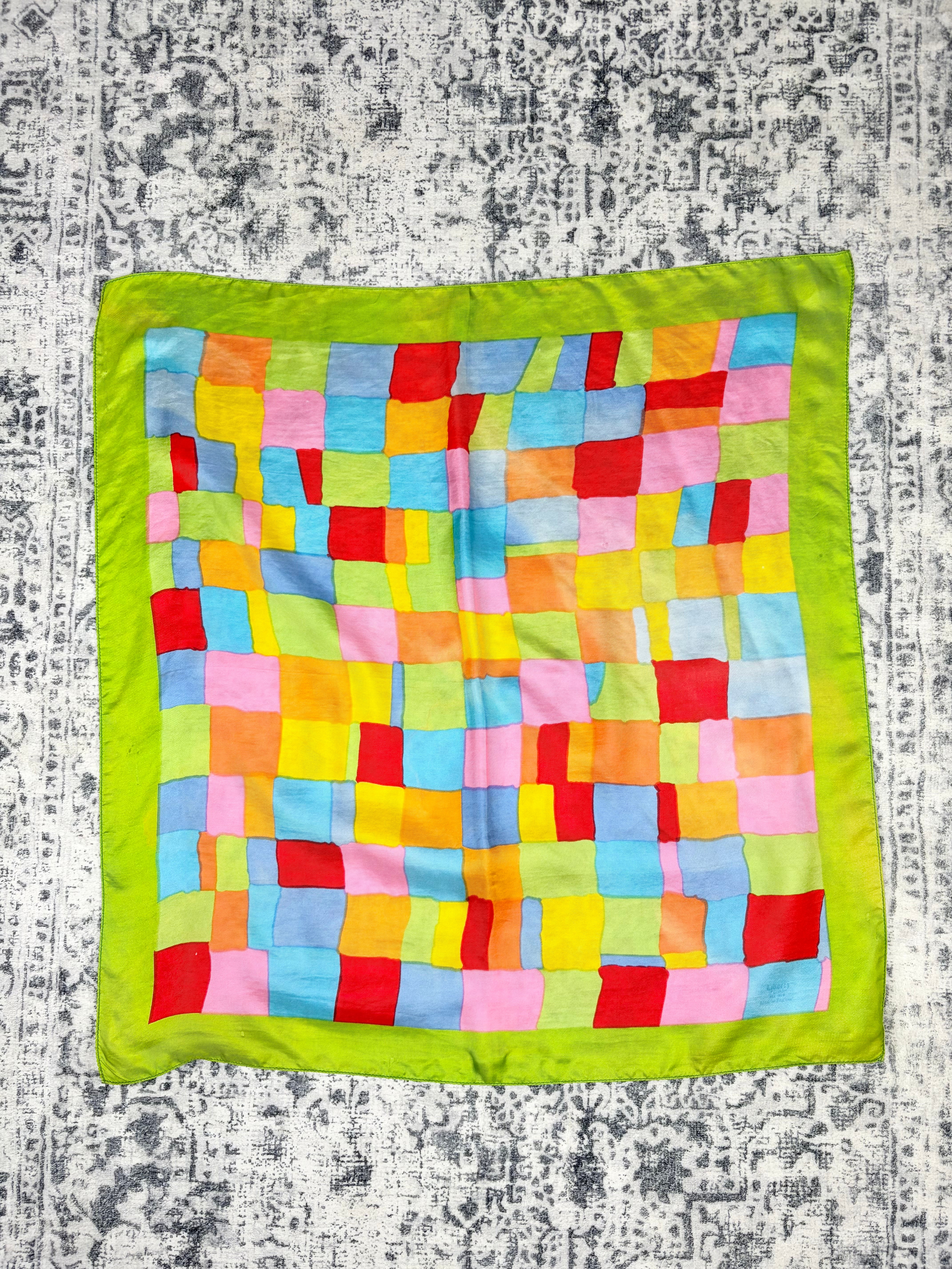 Vintage Liberty London Twill Silk Abstract Patchwork Hand-Rolled Scarf