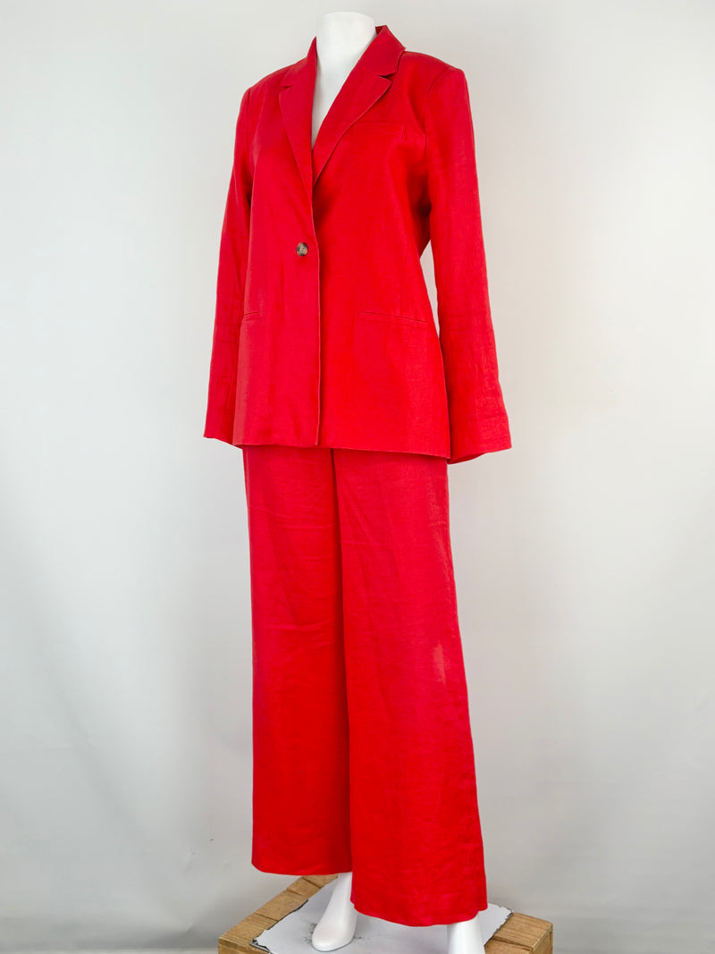 Husk Red Textured-Linen Blazer & Pants Set - AU8