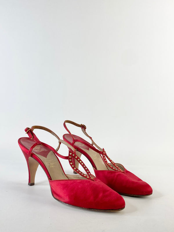 Vintage Blood Red Jewel Studded Stilettos - EU37/38