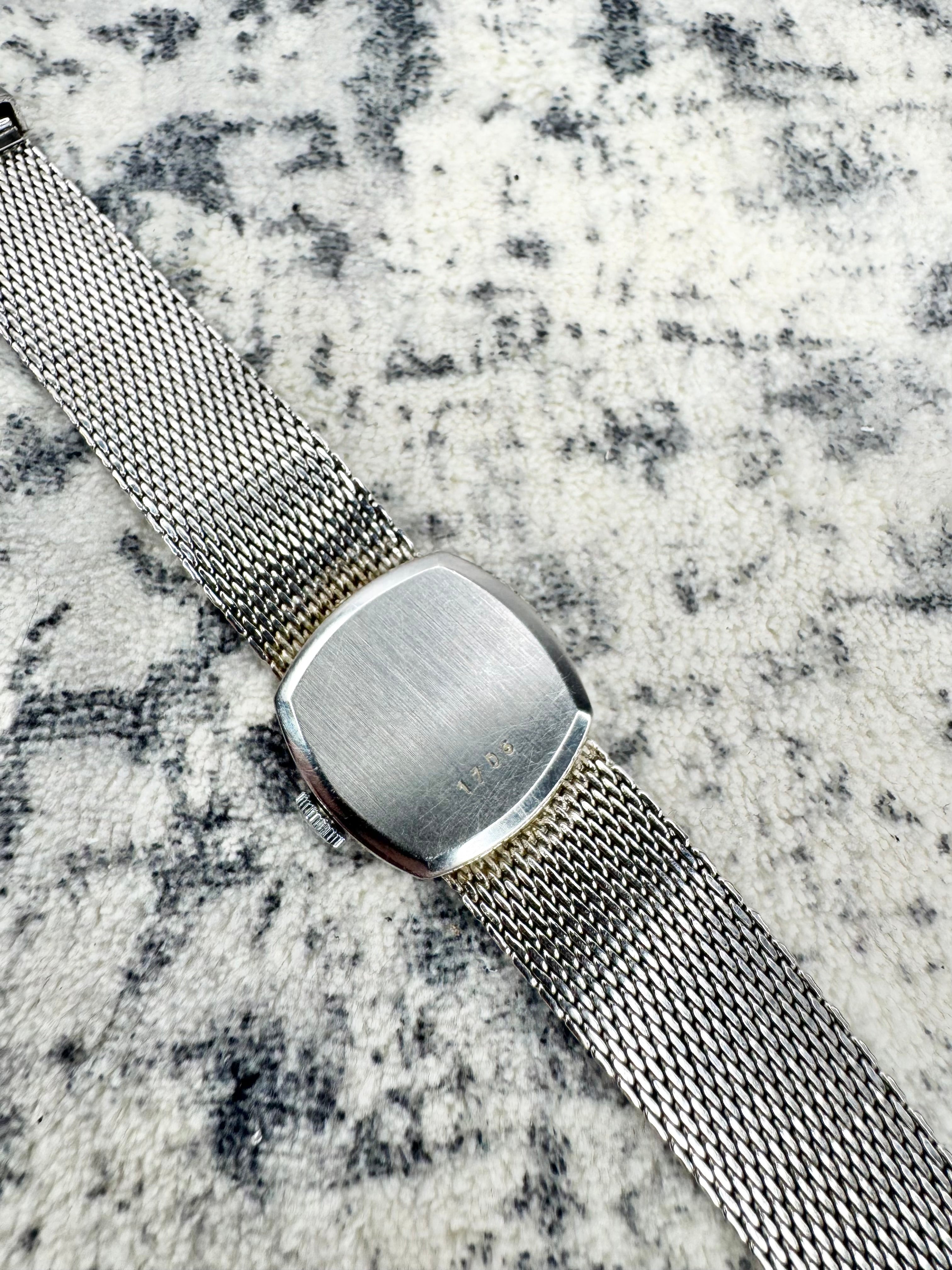 Vintage 70s Türler Silver Toned Cushion Shaped Milanese Mesh Swiss Watch
