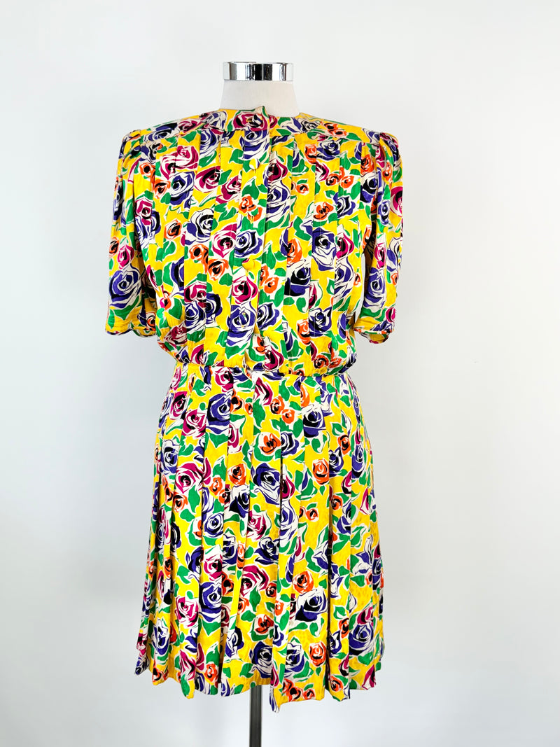 Vintage Alice Haute Couture Yellow Rose Patterned Dress - AU8/10