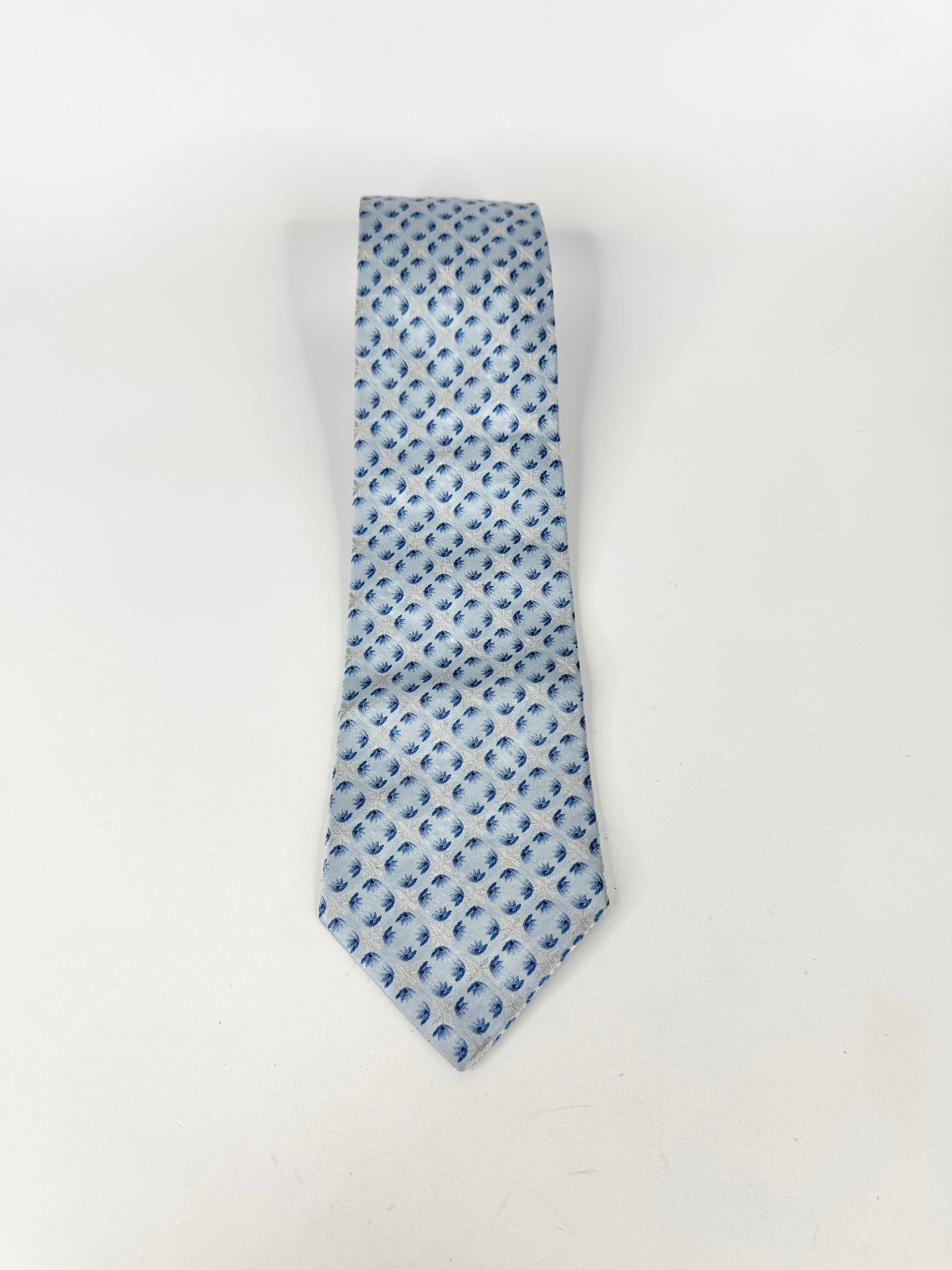 Christian Lacroix Pale Blue Floral Motif Silk Tie