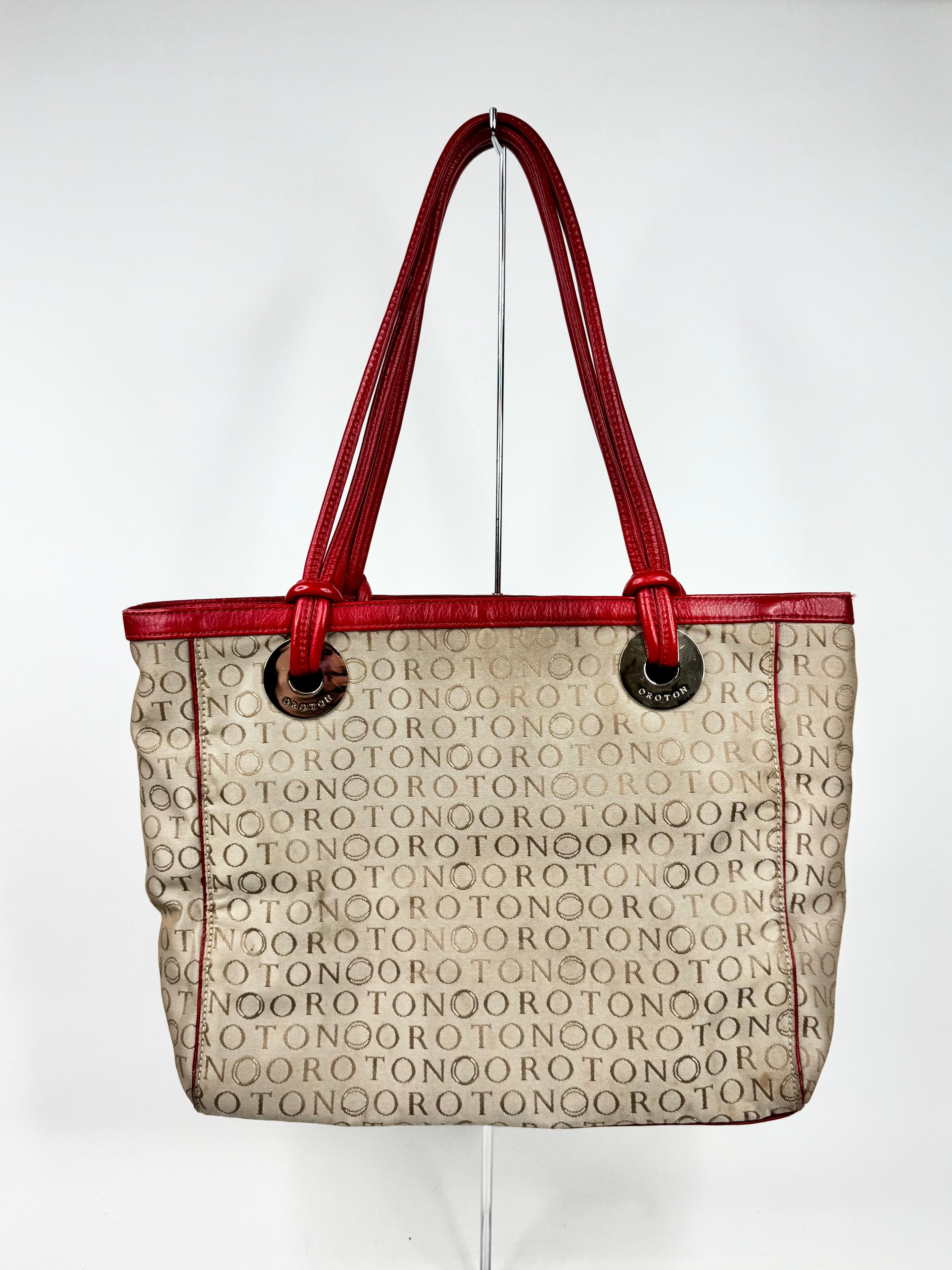 MFW Oroton Red Trim Canvas Tote Bag
