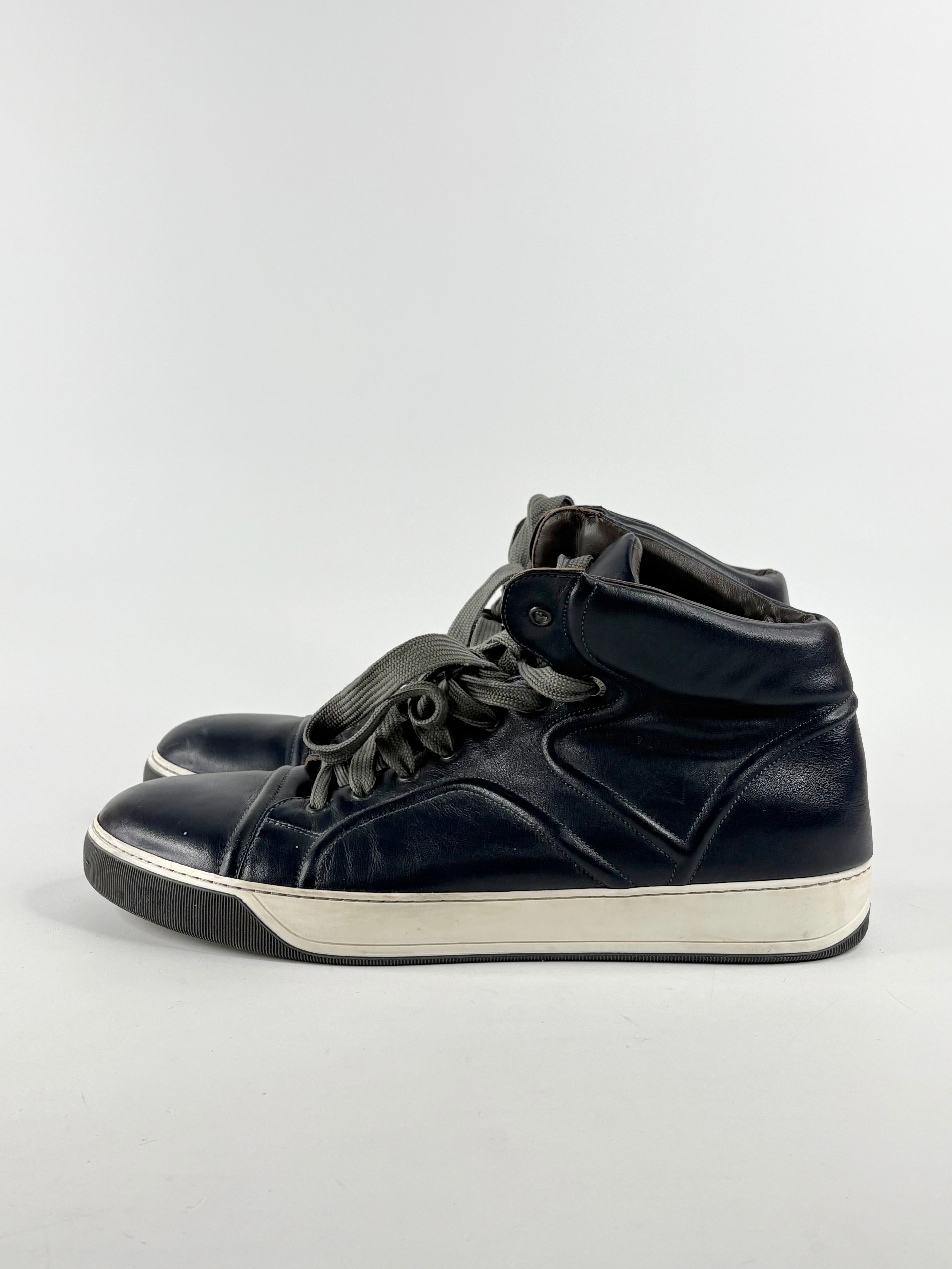 Lanvin Navy Blue Leather High-Top Sneakers - EU45