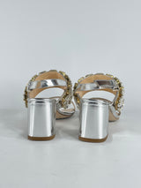 Gedebe Silver Bejeweled Leather Sandals - EU37