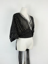 Maria Grazia Severi Black & White Dotted Sheer Wrap Blouse - AU10