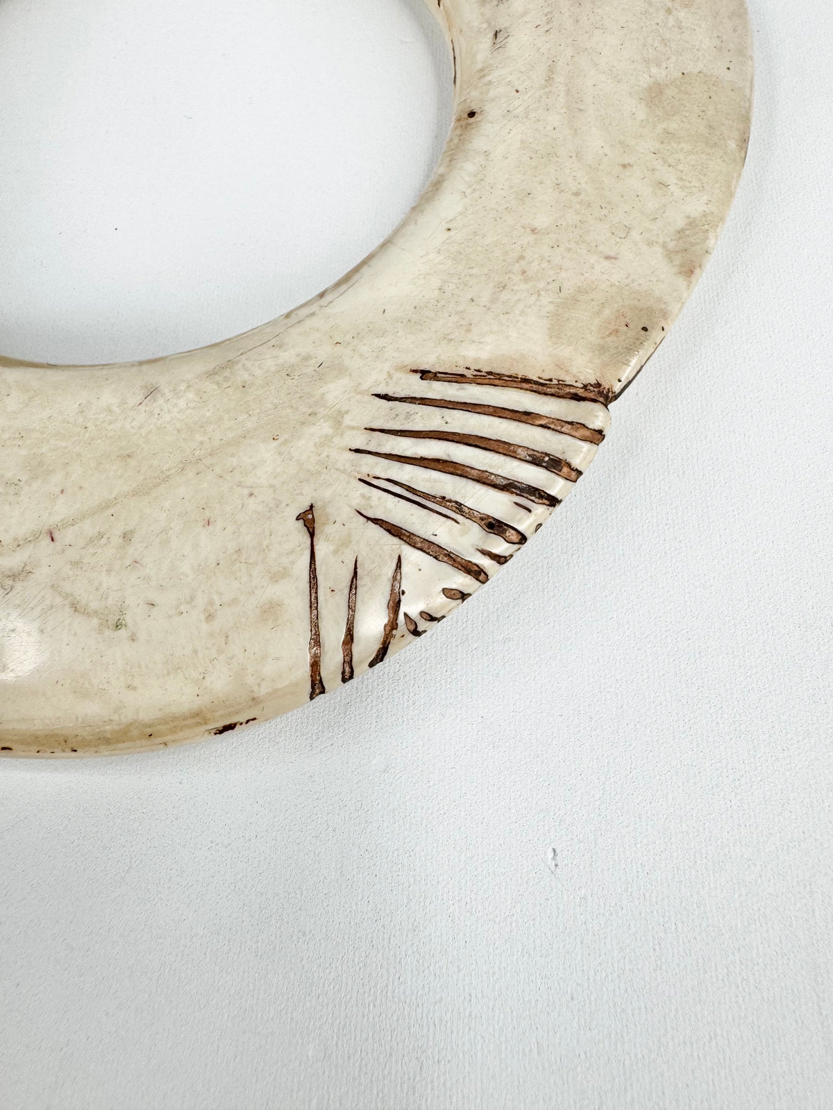 Large Faux Bone Ivory Look Etched Bangle
