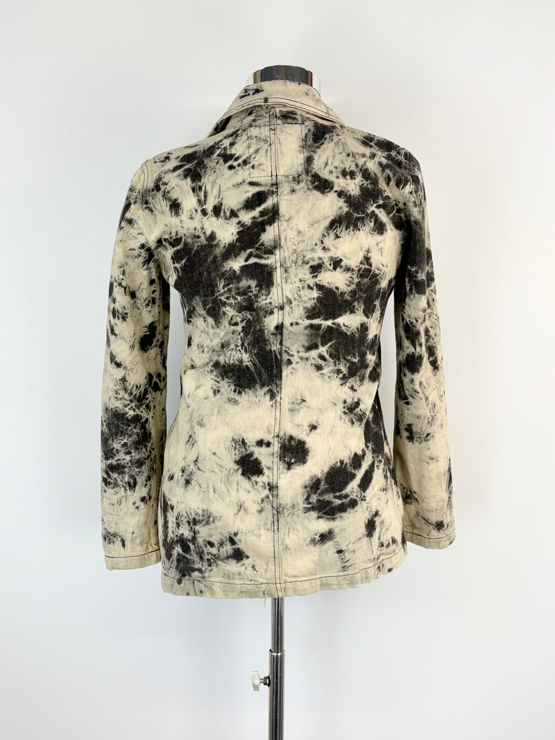 Michael by Michael Kors Off-White & Black Tie-Dye Denim Jacket - AU10/12