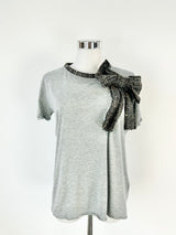 Red Valentino Grey Tweed Bow T-Shirt - AU10