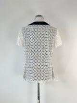 Jaeger White Lace & Black Sheer Short Sleeve Top - AU10