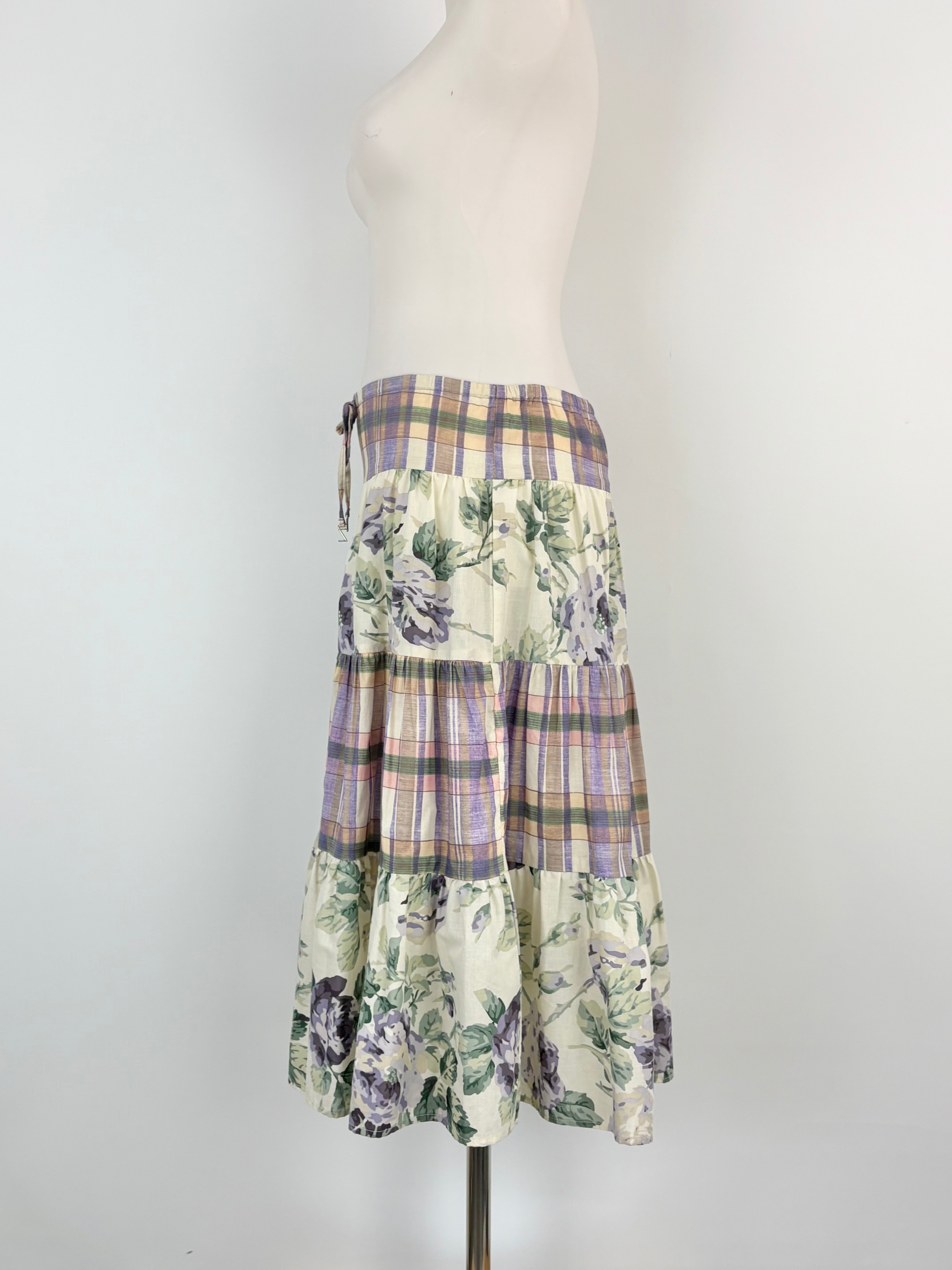 Zimmermann Plaid & Floral Print Lilac Tiered Skirt - AU8